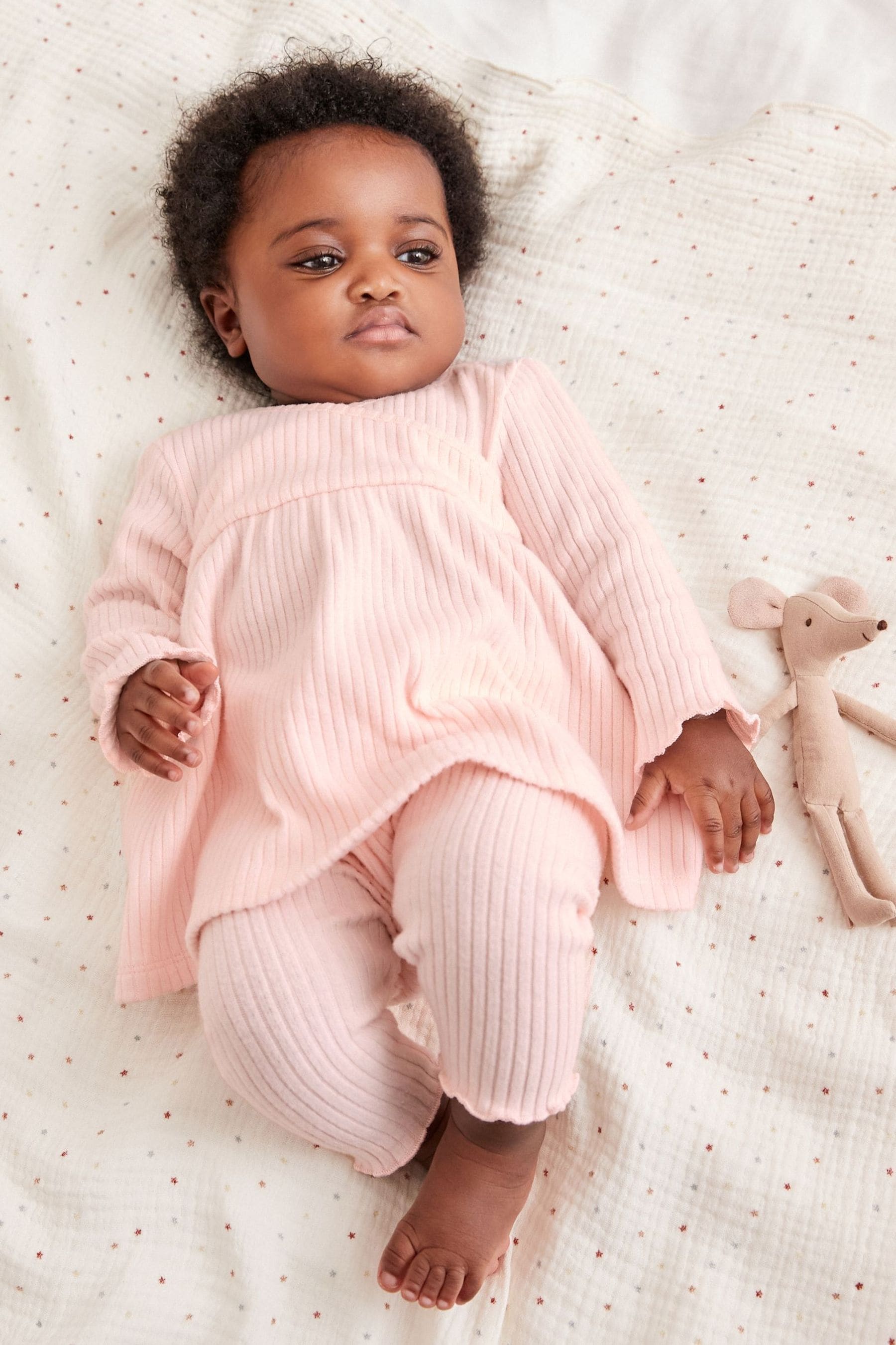 Pale Pink Two Piece Baby Wrap Top And Trouser Set