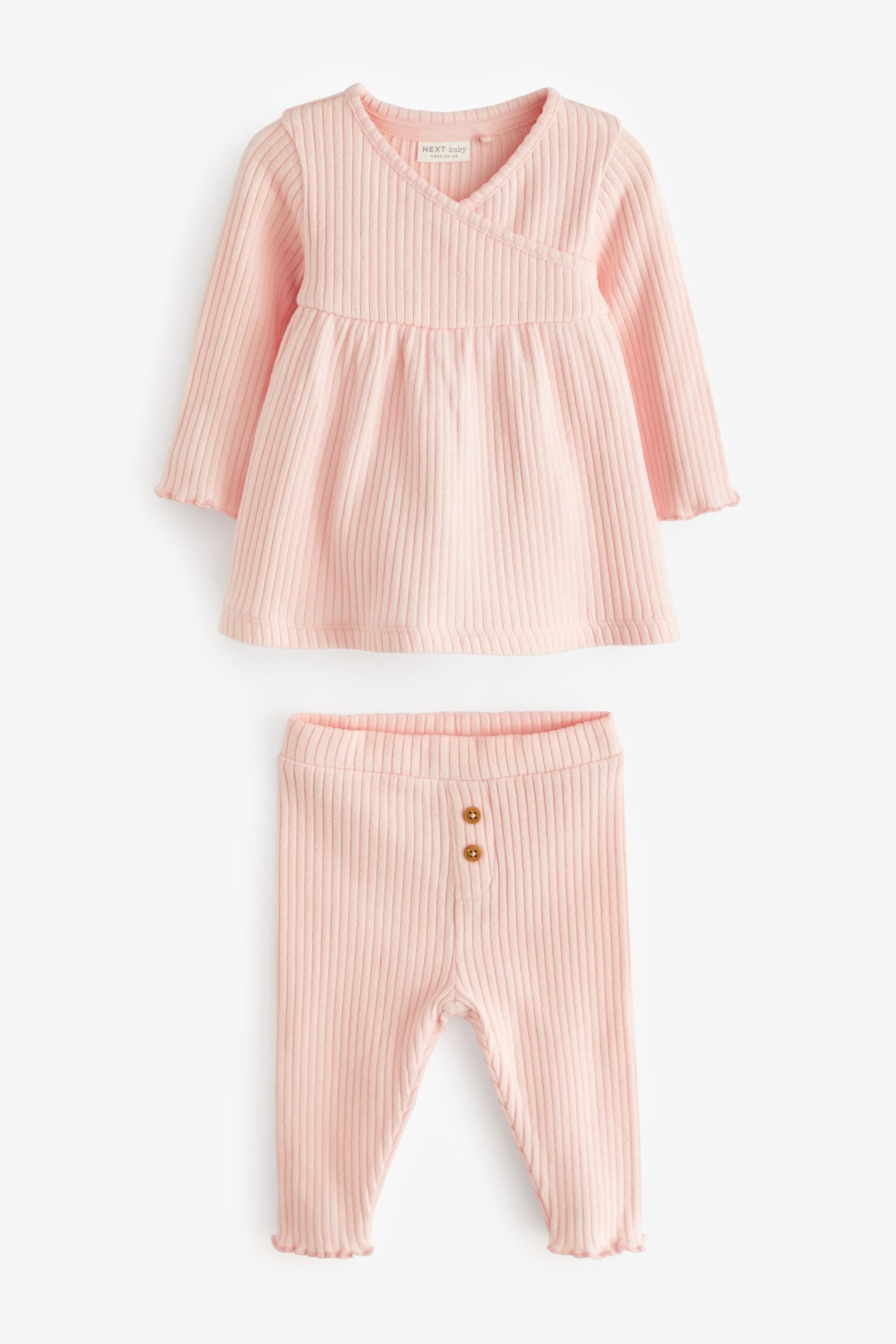 Pale Pink Two Piece Baby Wrap Top And Trouser Set