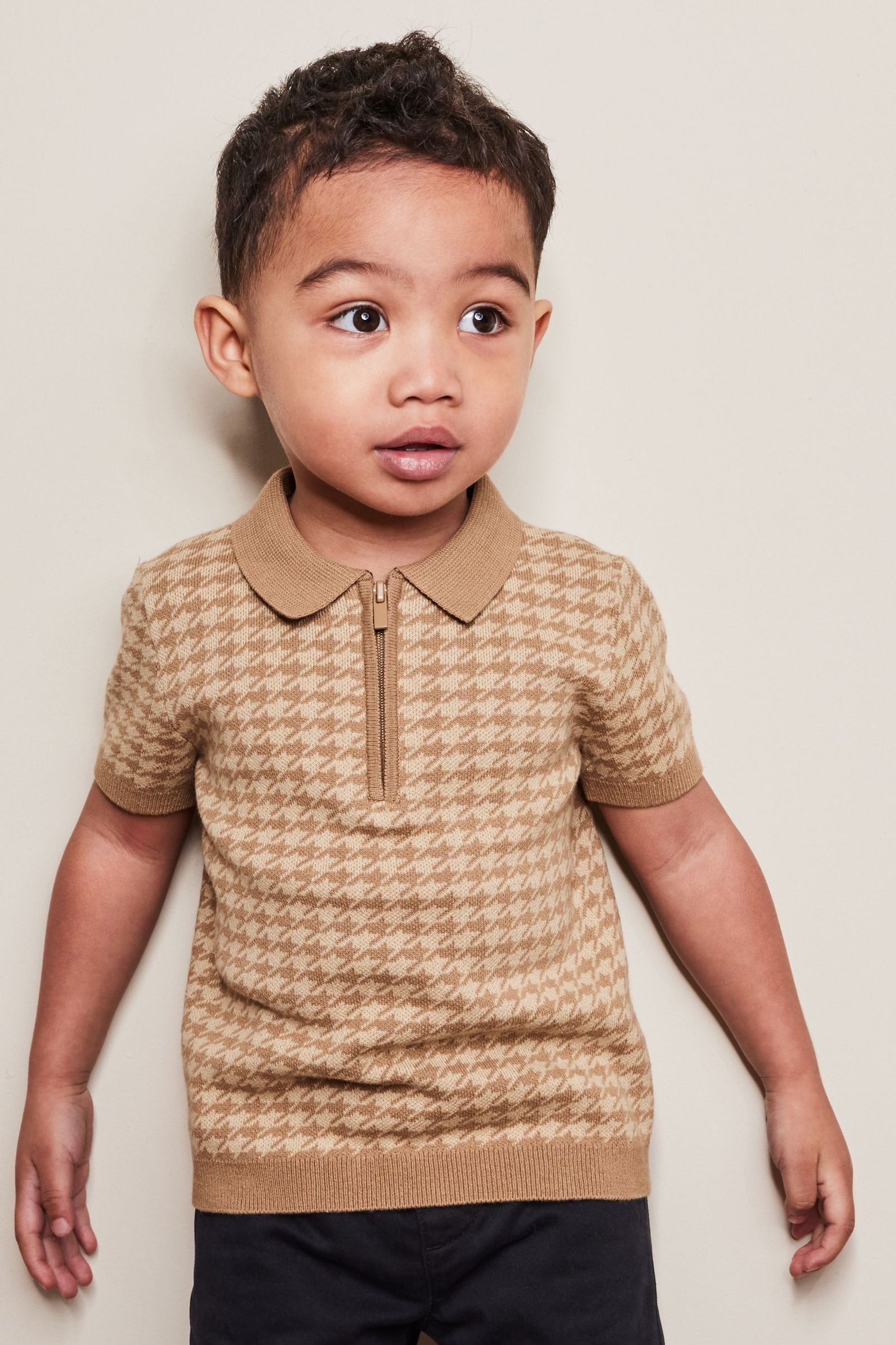 Brown Short Sleeve Patterned Polo (3mths-7yrs)