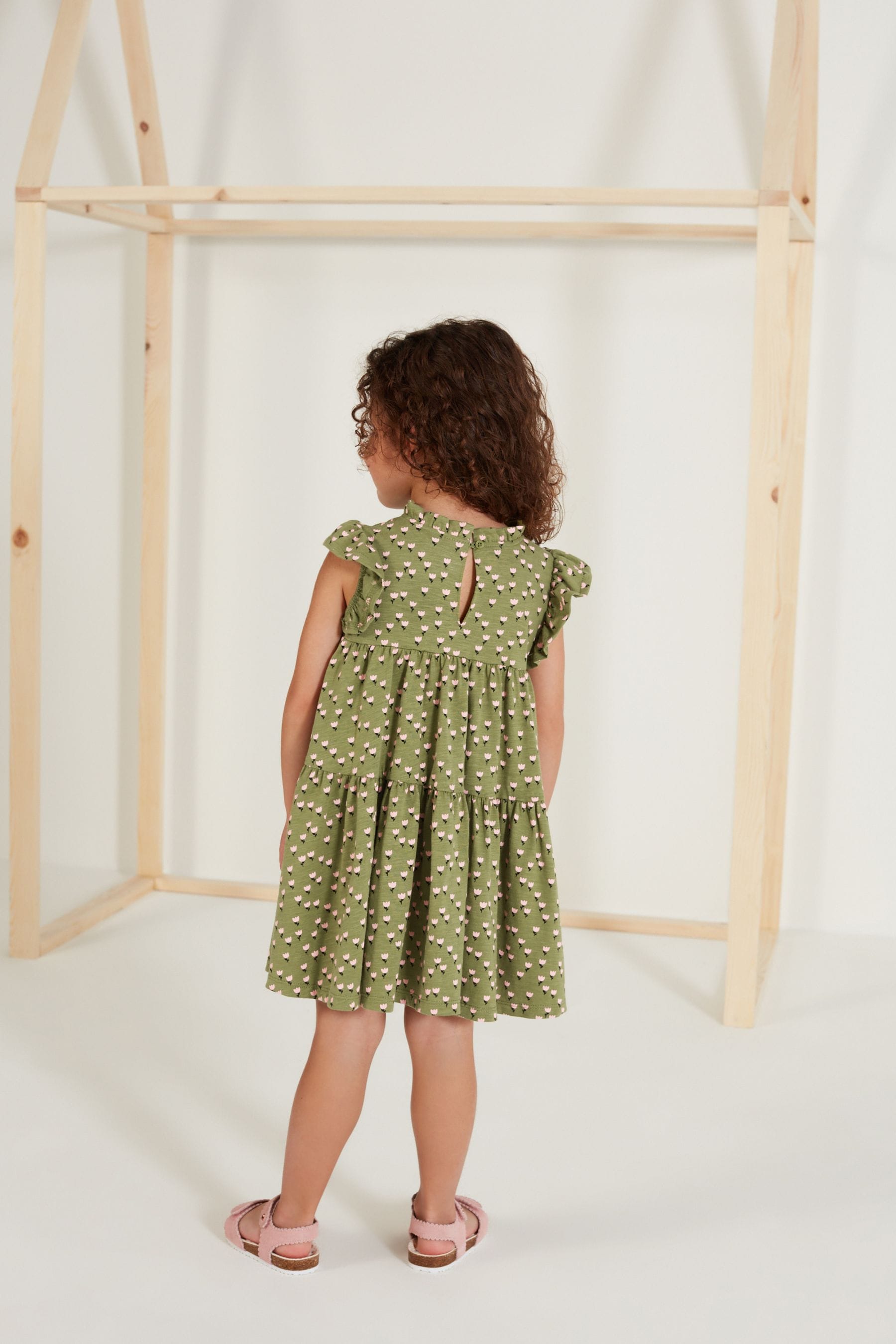 Green Floral Short Sleeve Tiered Jersey Dress (3mths-7yrs)