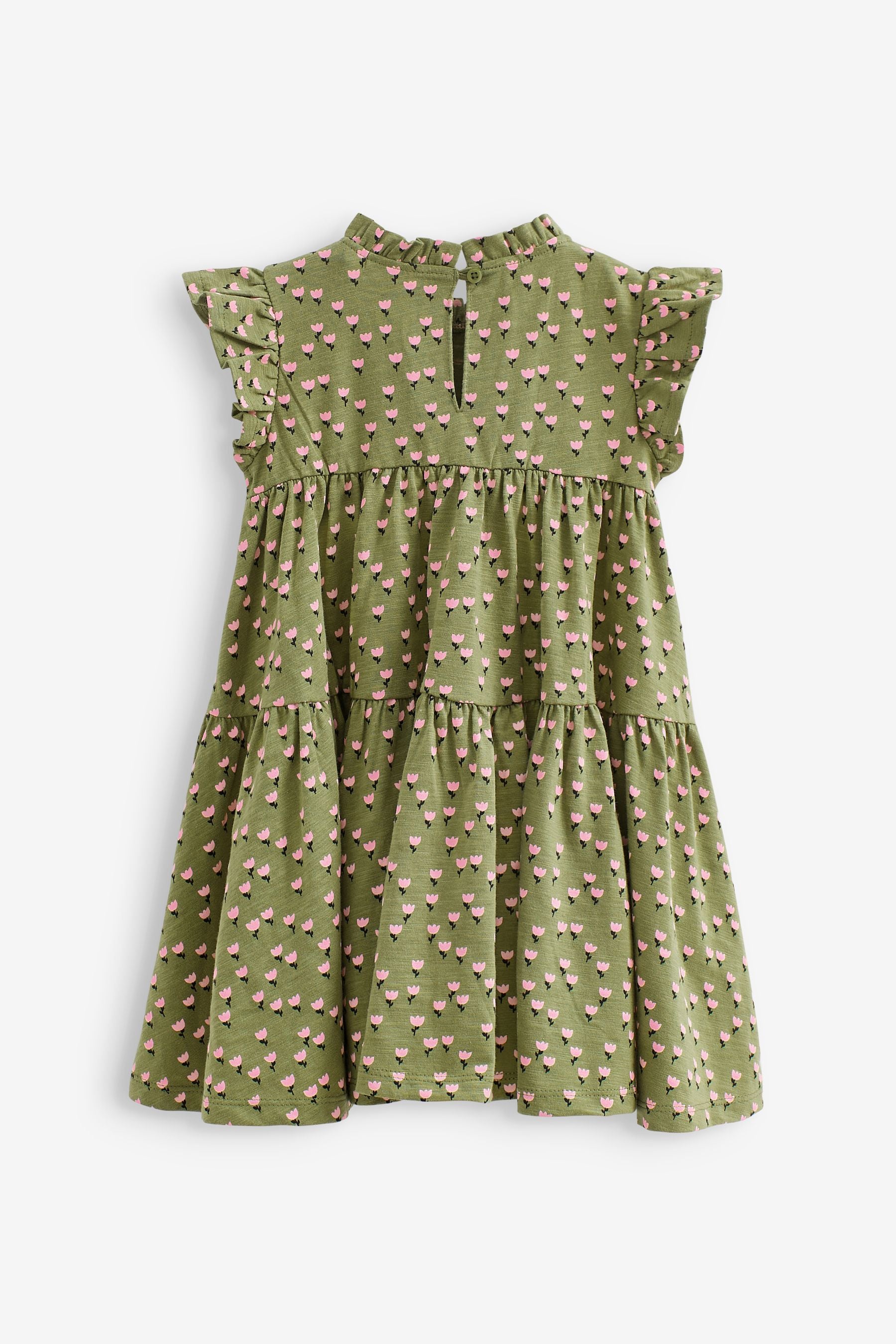 Green Floral Short Sleeve Tiered Jersey Dress (3mths-7yrs)