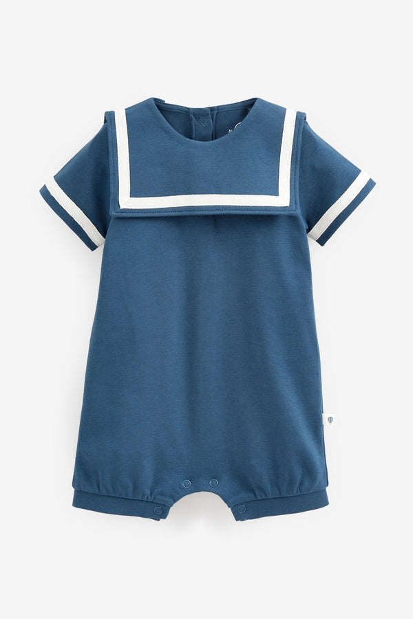 Navy Blue Sailor Baby Jersey Romper