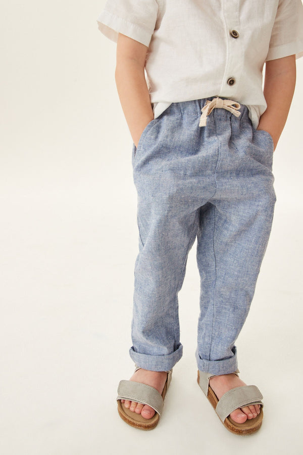 Blue Linen Blend Pull-On Trousers (3mths-7yrs)