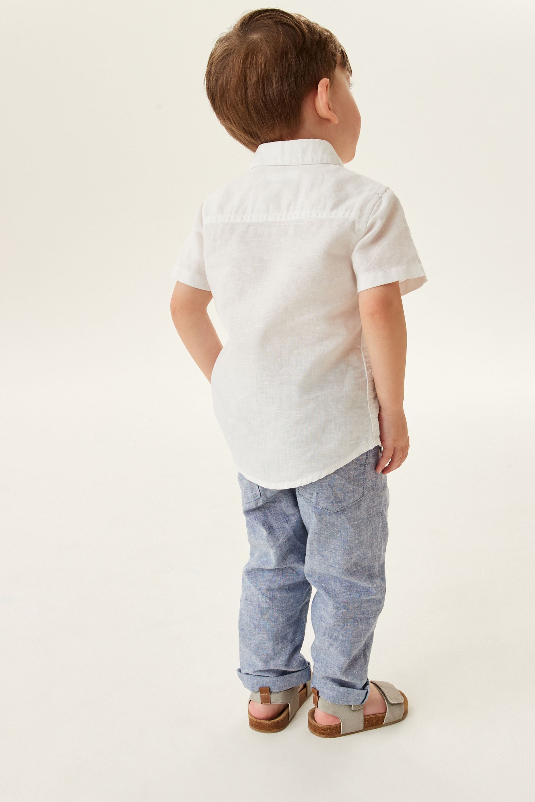 Blue Linen Blend Pull-On Trousers (3mths-7yrs)