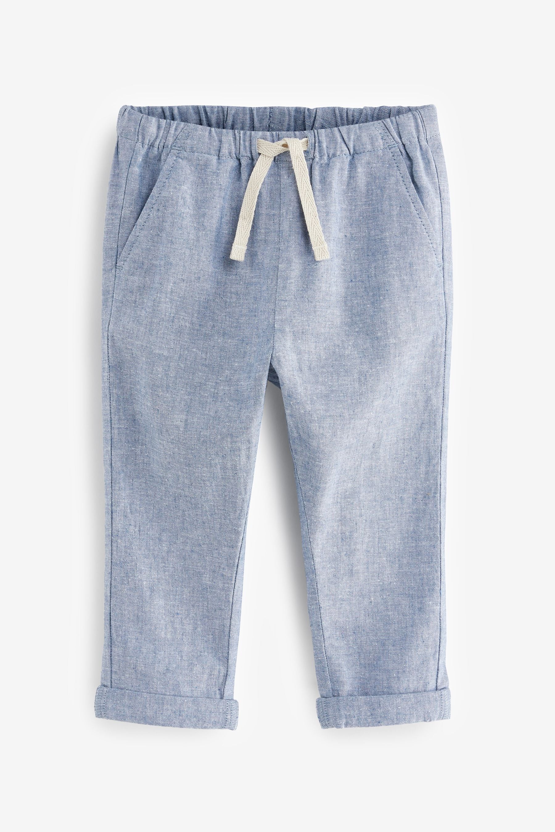 Blue Linen Blend Pull-On Trousers (3mths-7yrs)