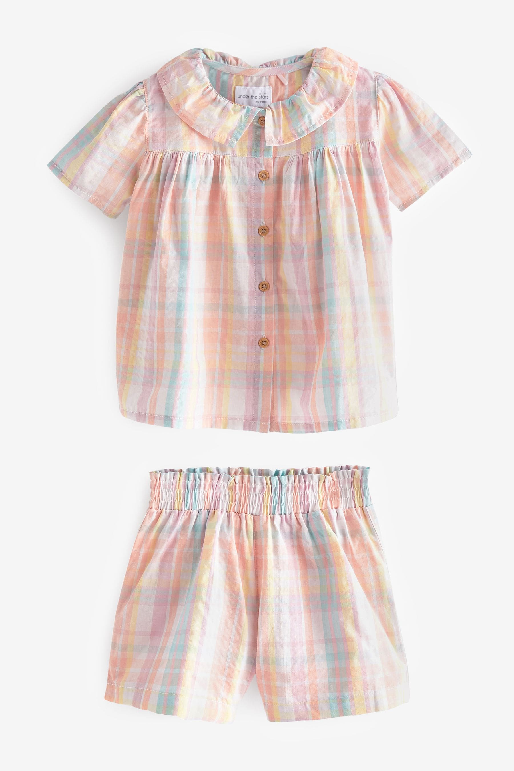 Pink/Blue Check Woven Button Through Short Pyjamas (9mths-8yrs)