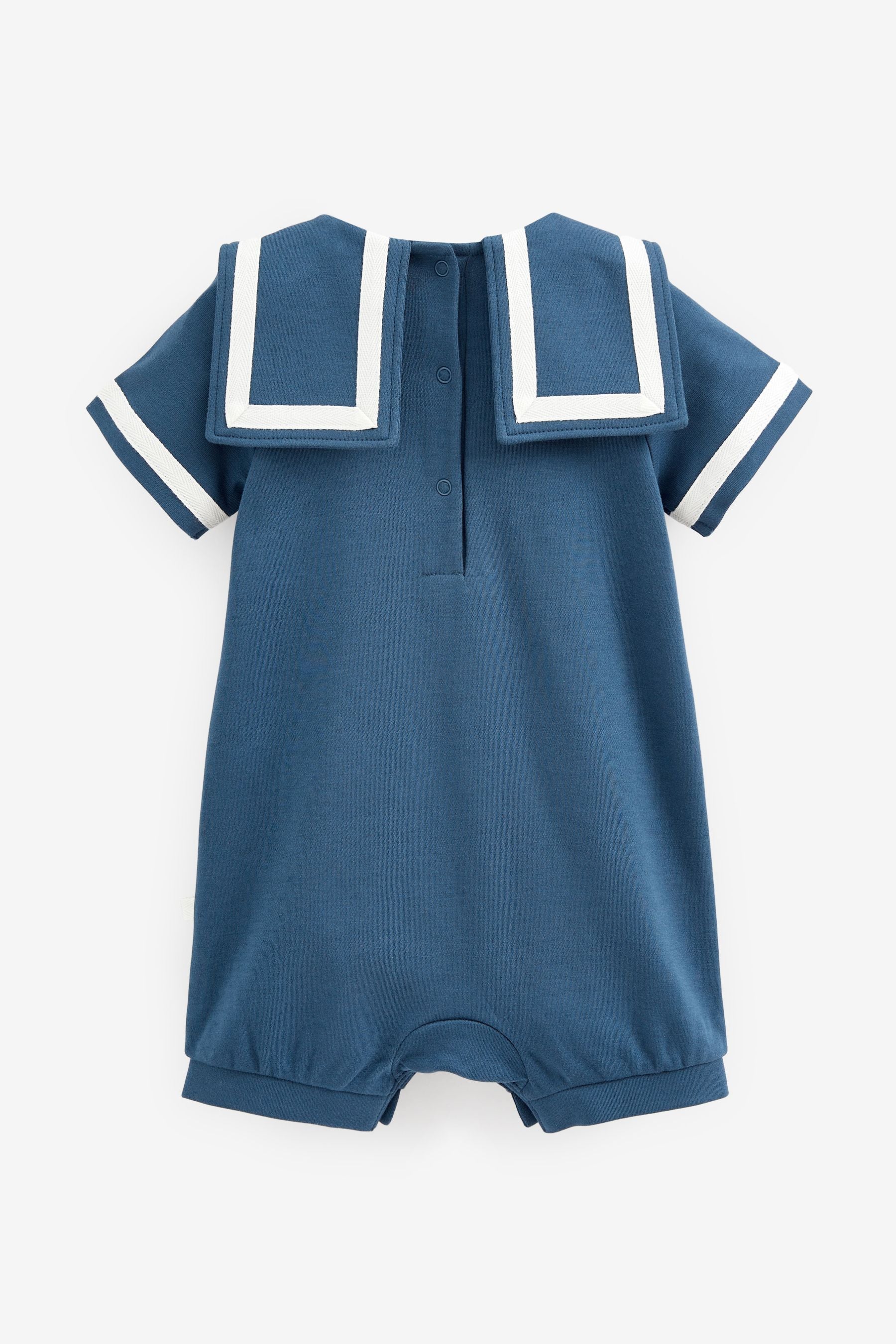 Navy Blue Sailor Baby Jersey Romper