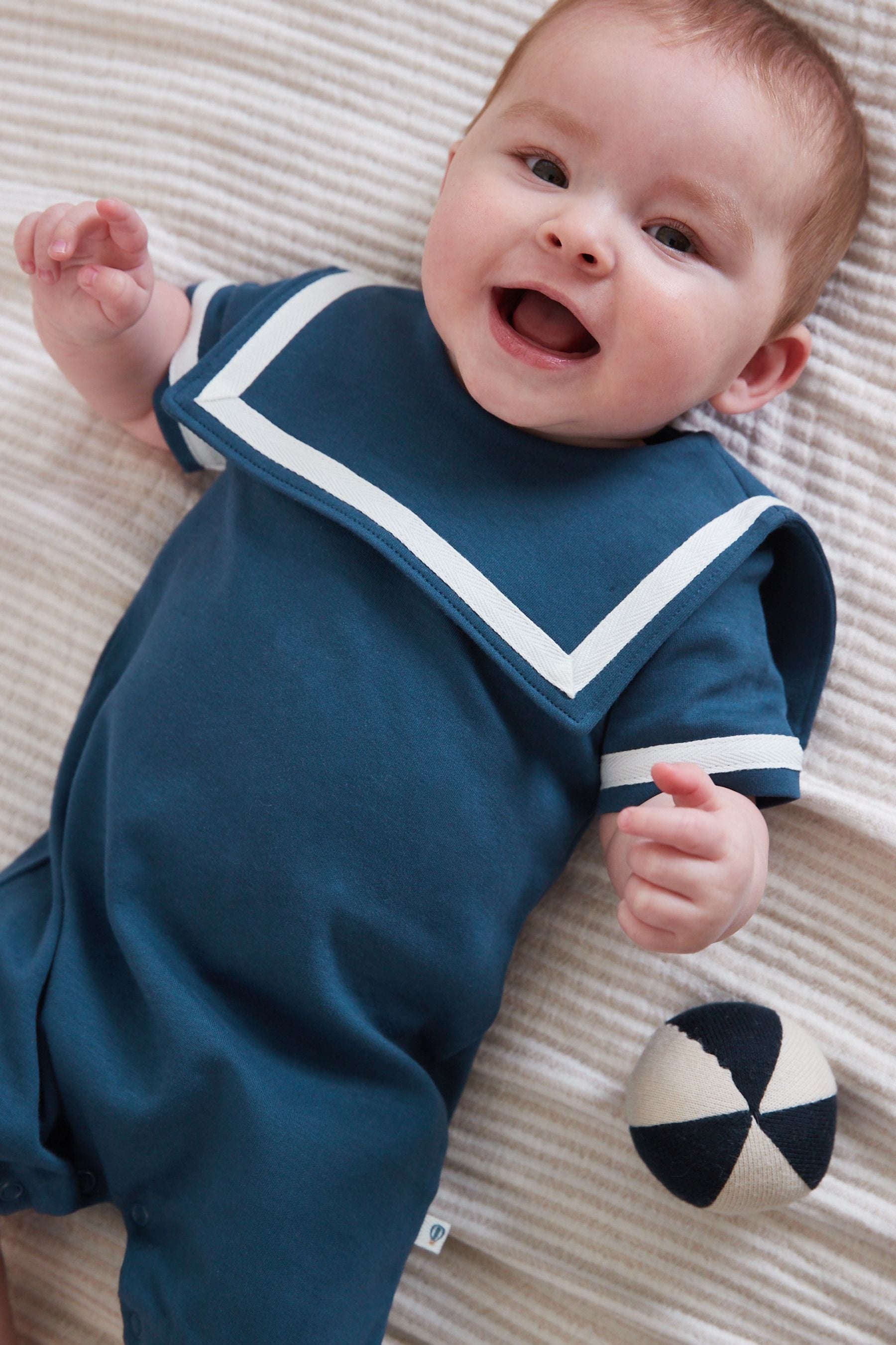 Navy Blue Sailor Baby Jersey Romper