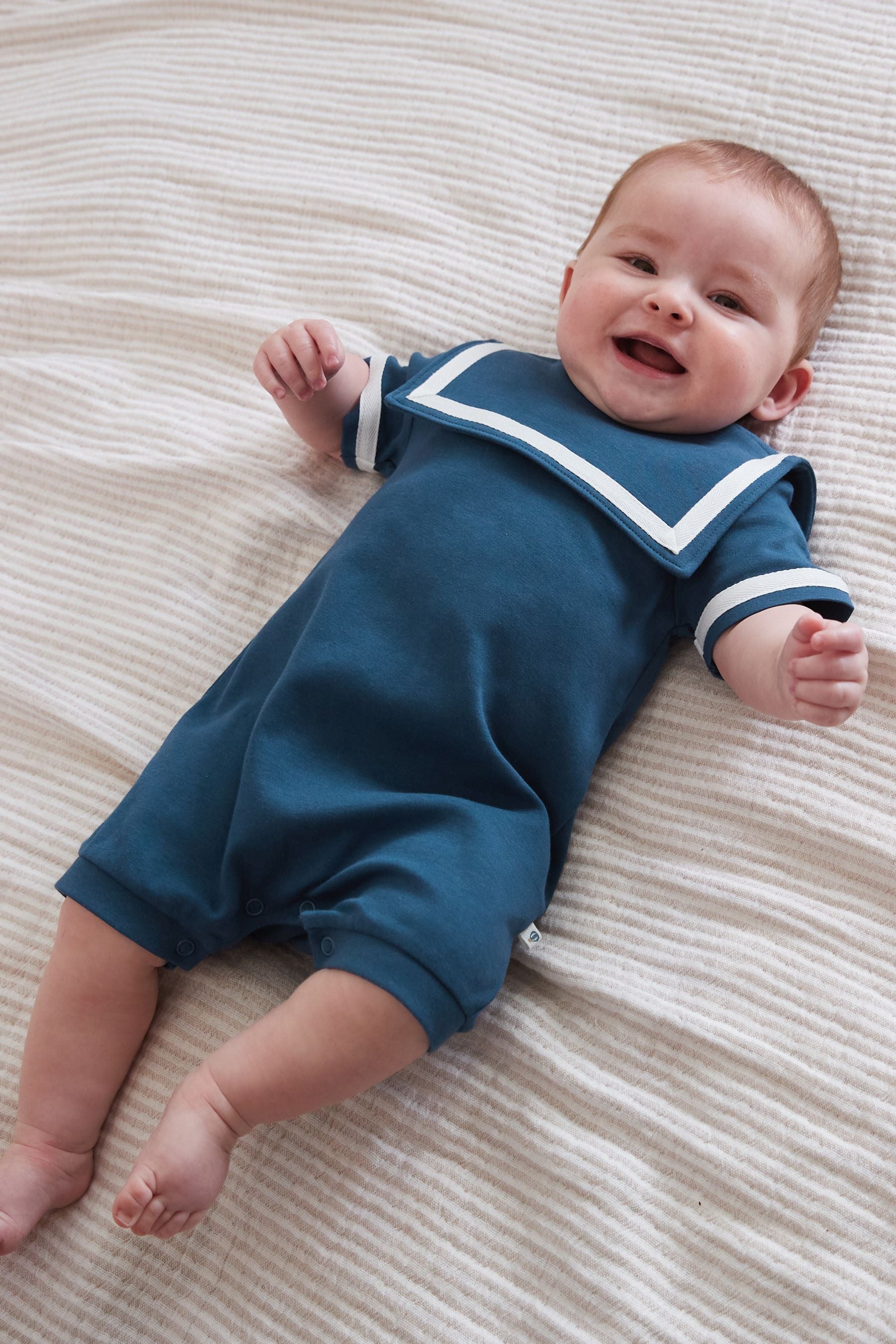 Navy Blue Sailor Baby Jersey Romper