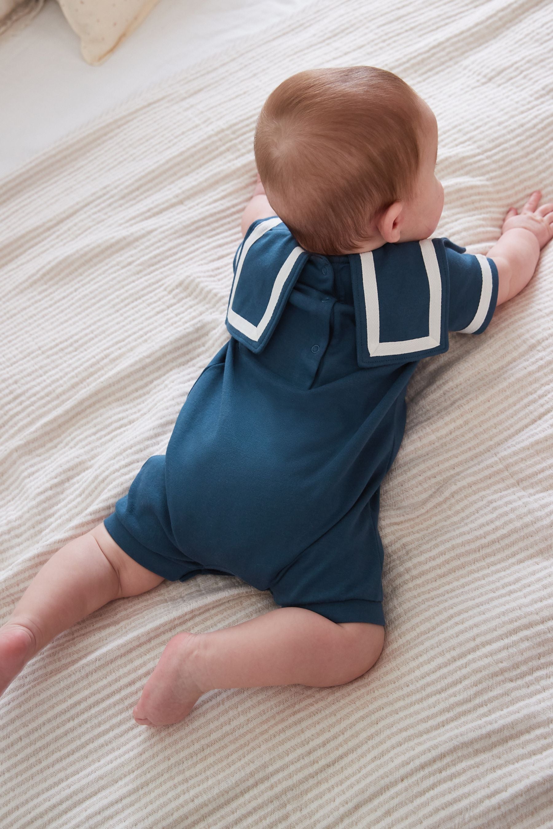 Navy Blue Sailor Baby Jersey Romper