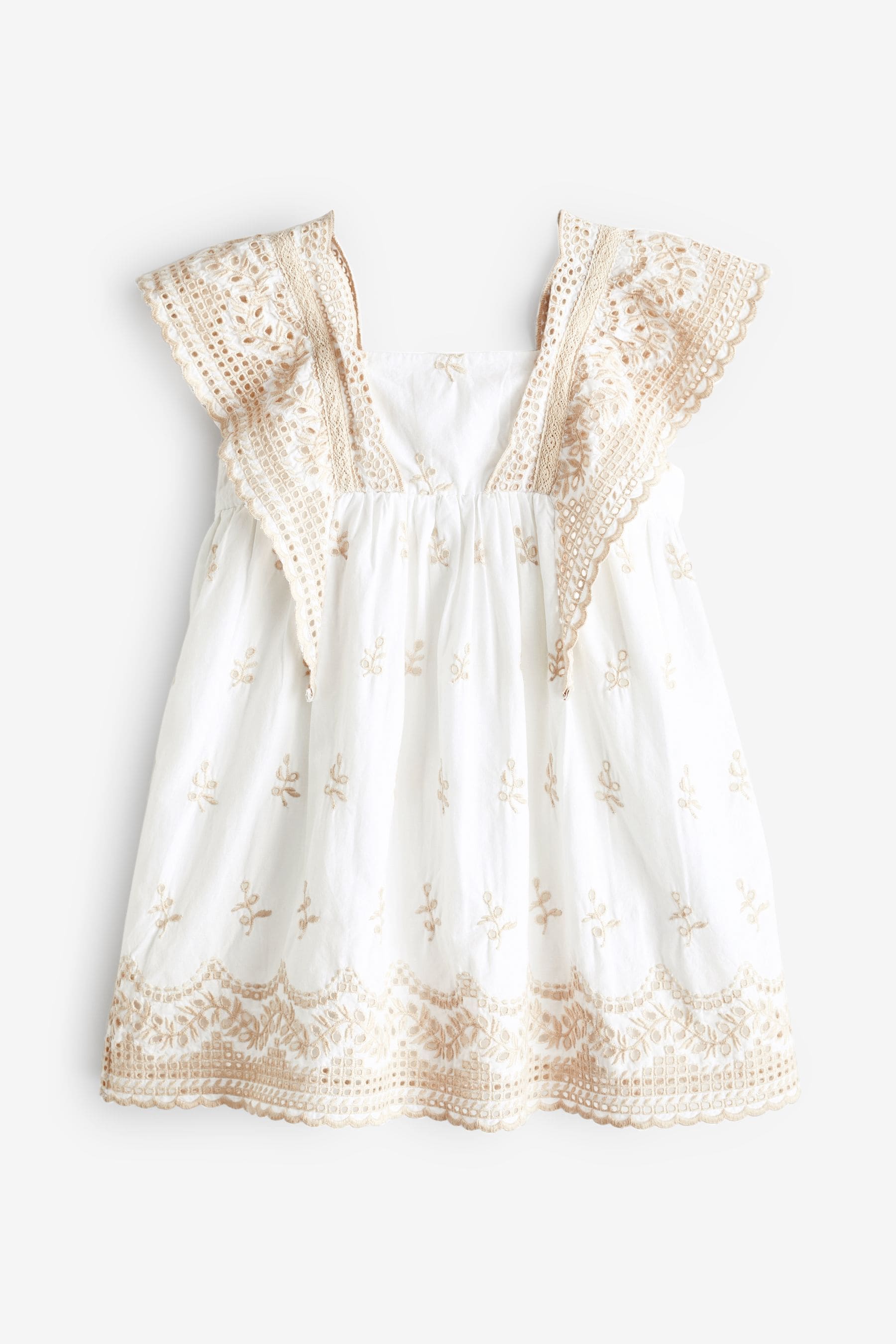 White/Cream Cotton Broderie Dress (3mths-8yrs)