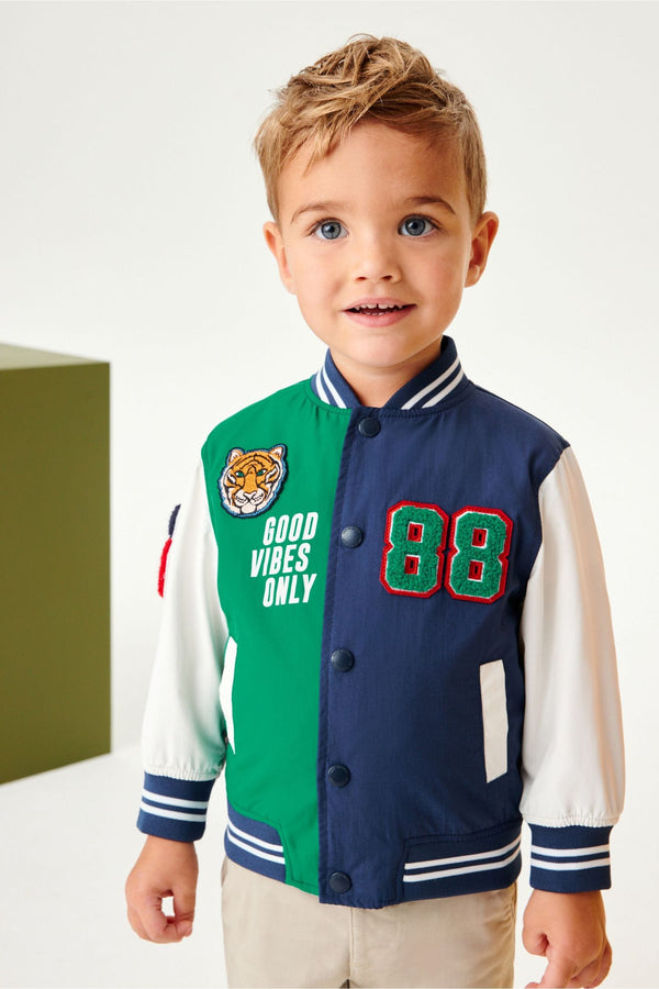 Blue Patchwork Colour Block Varsity Jacket (3mths-7yrs)