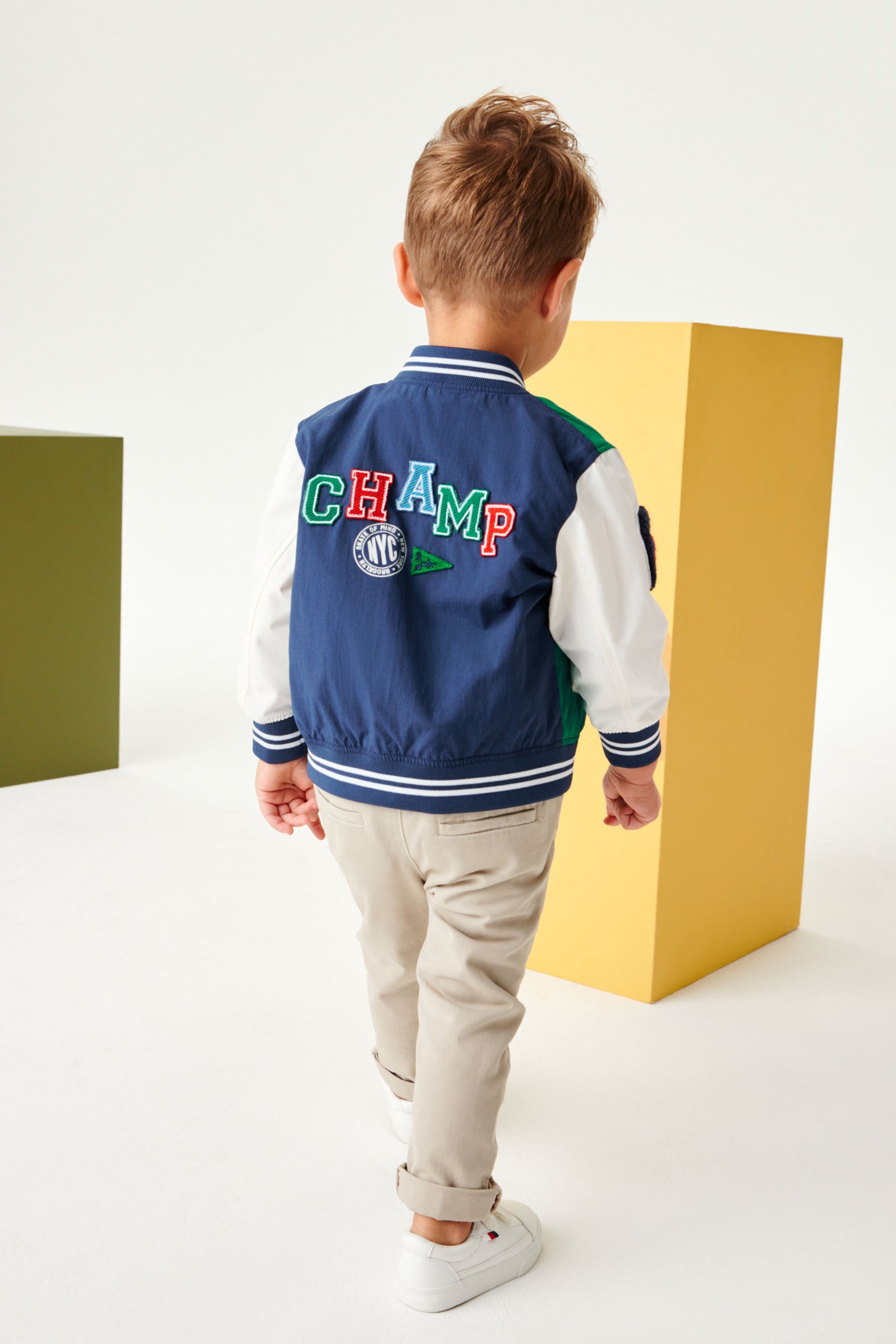 Blue Patchwork Colour Block Varsity Jacket (3mths-7yrs)