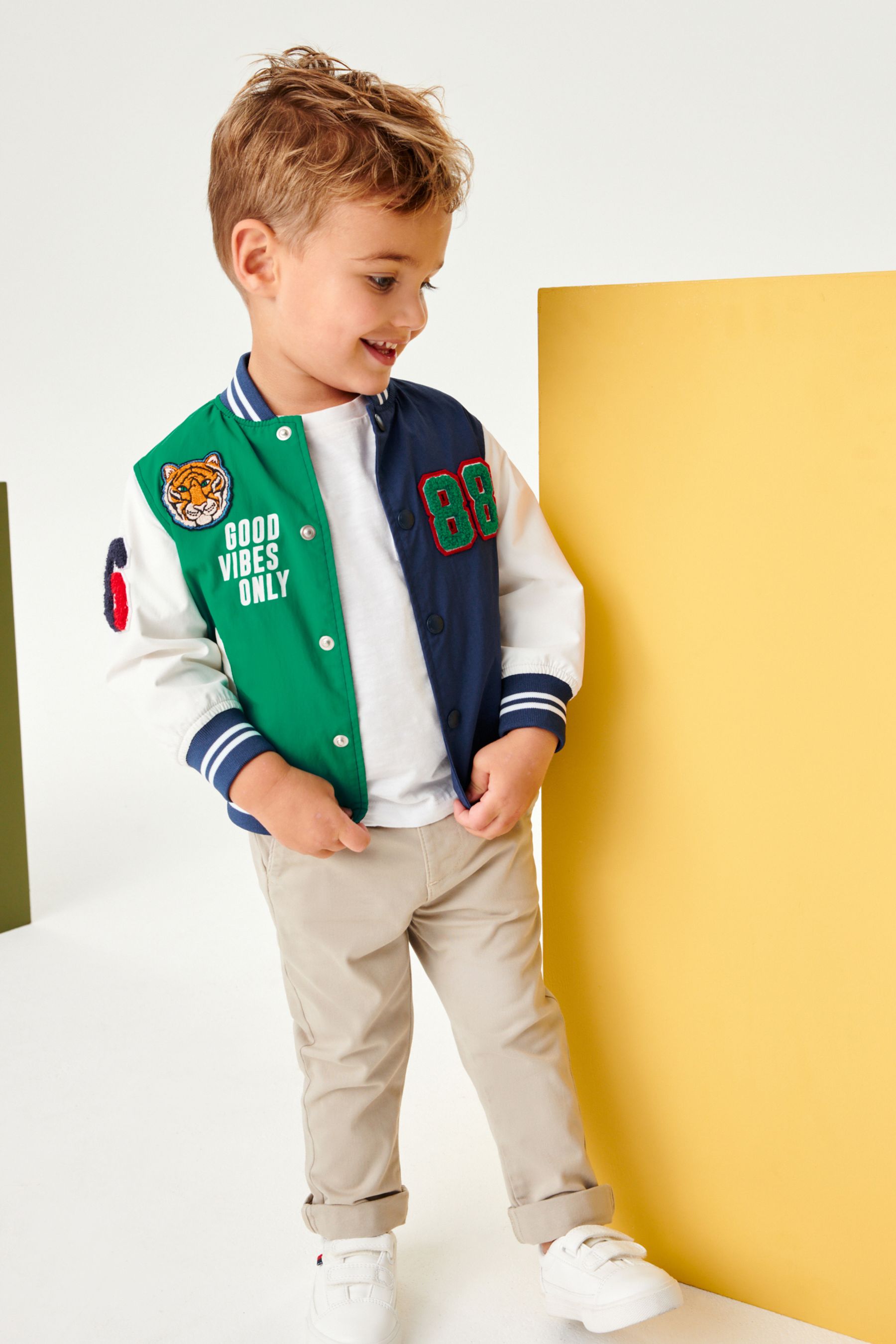 Blue Patchwork Colour Block Varsity Jacket (3mths-7yrs)