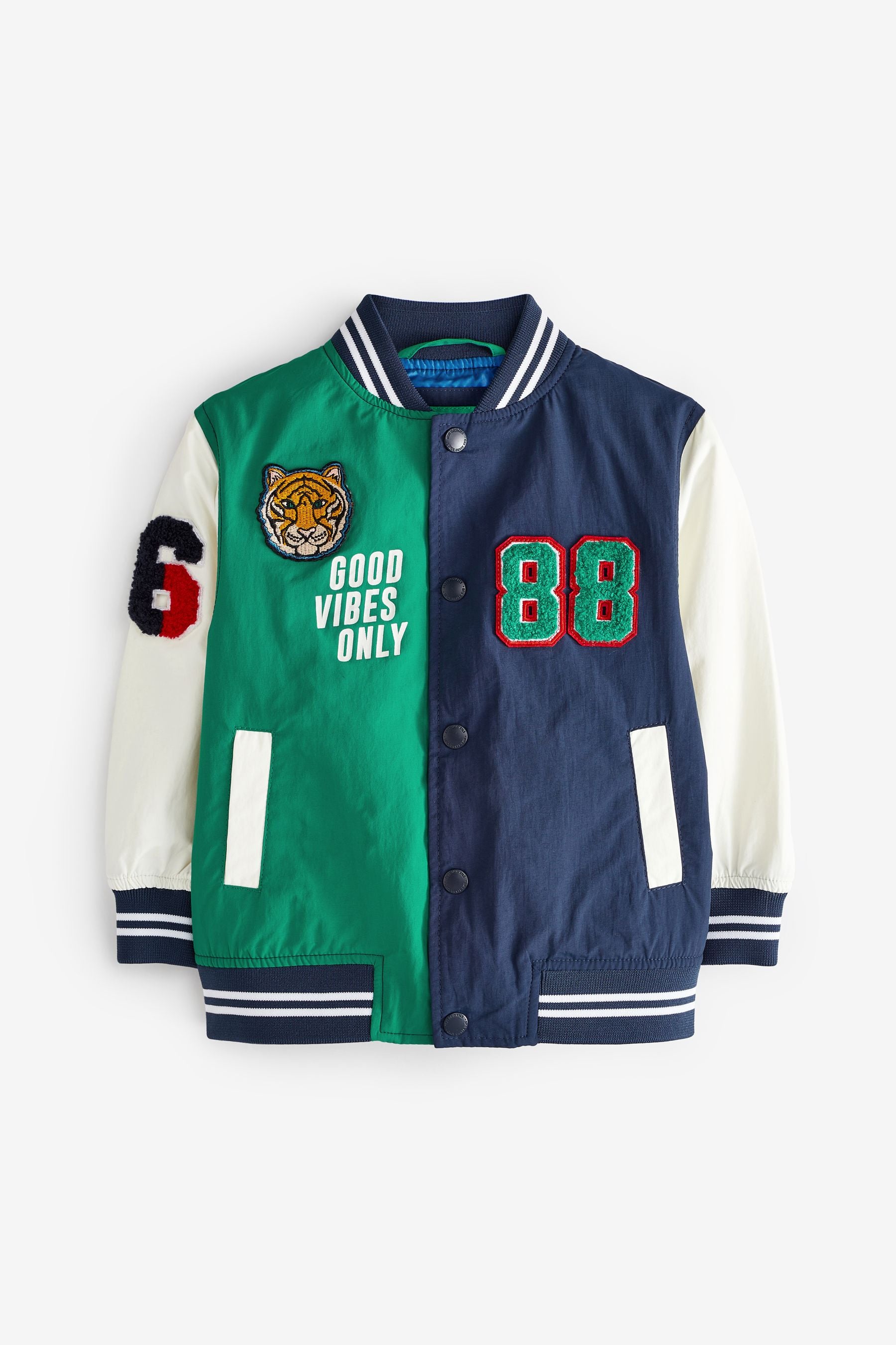 Blue Patchwork Colour Block Varsity Jacket (3mths-7yrs)