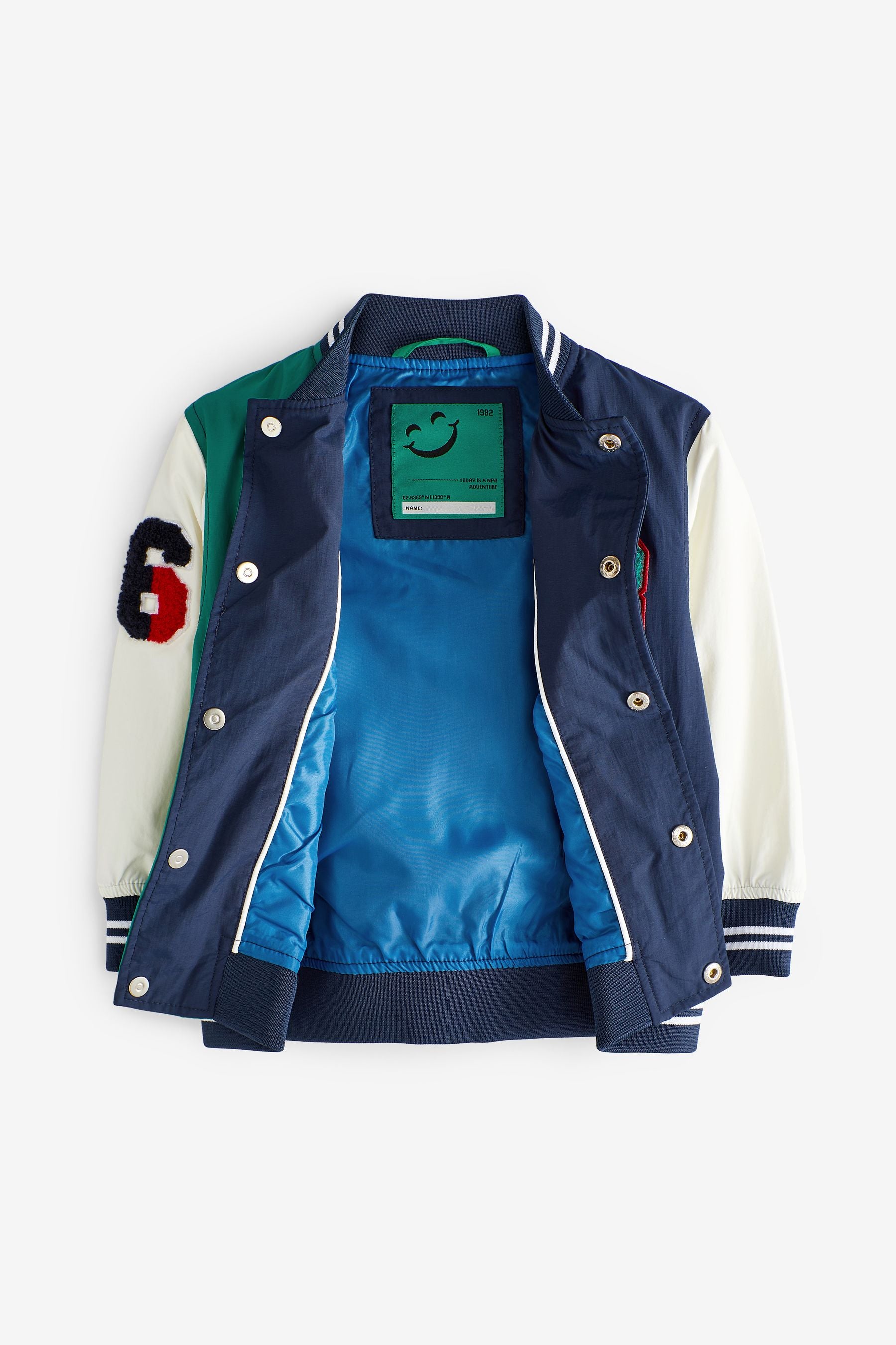 Blue Patchwork Colour Block Varsity Jacket (3mths-7yrs)