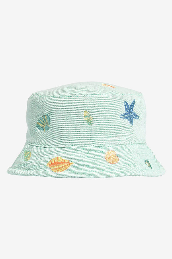 Aqua Blue Shell Embroidered Bucket Hat (3mths-13yrs)