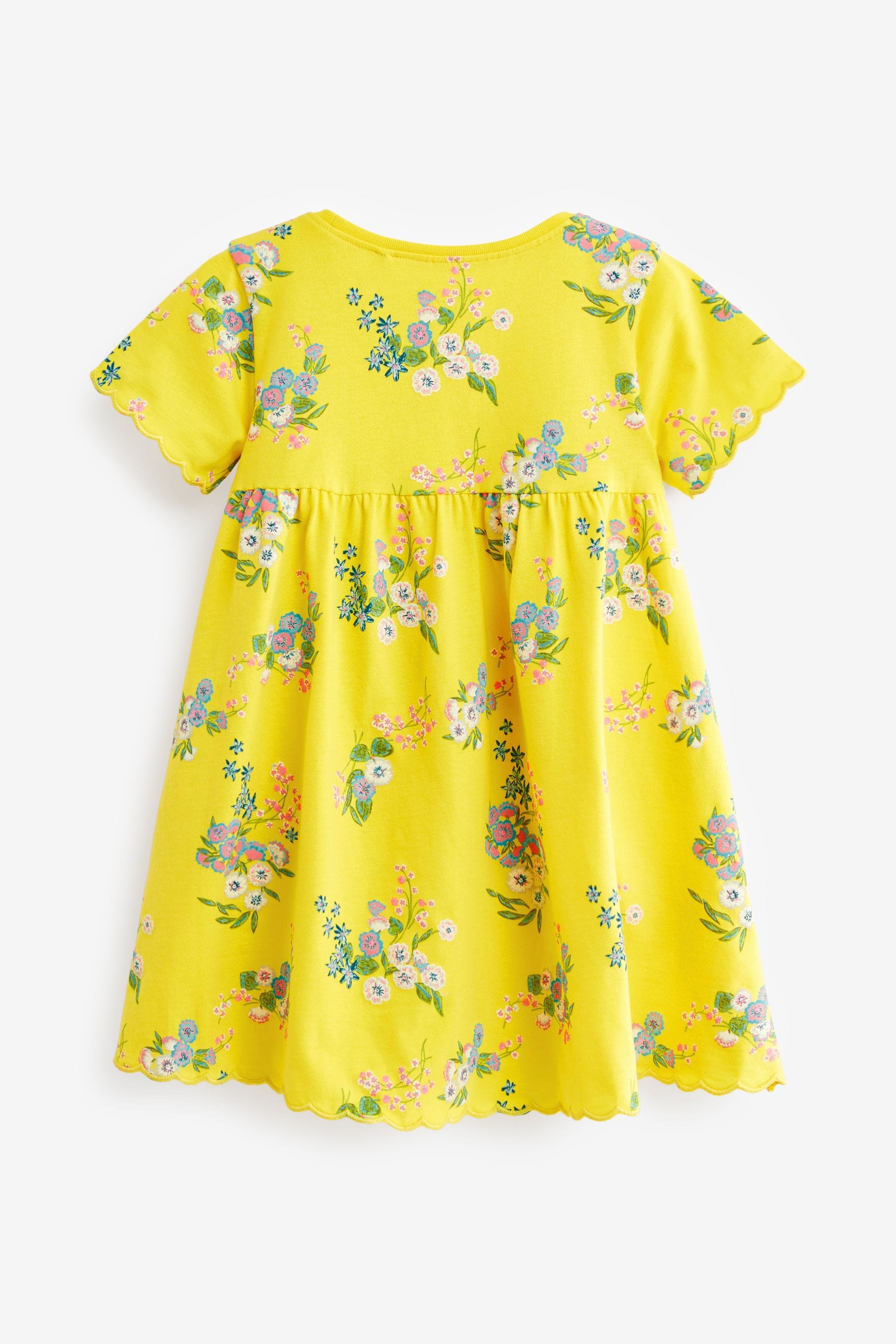 Yellow Floral Short Sleeve Scallop Edge Cotton Jersey Dress (3mths-7yrs)