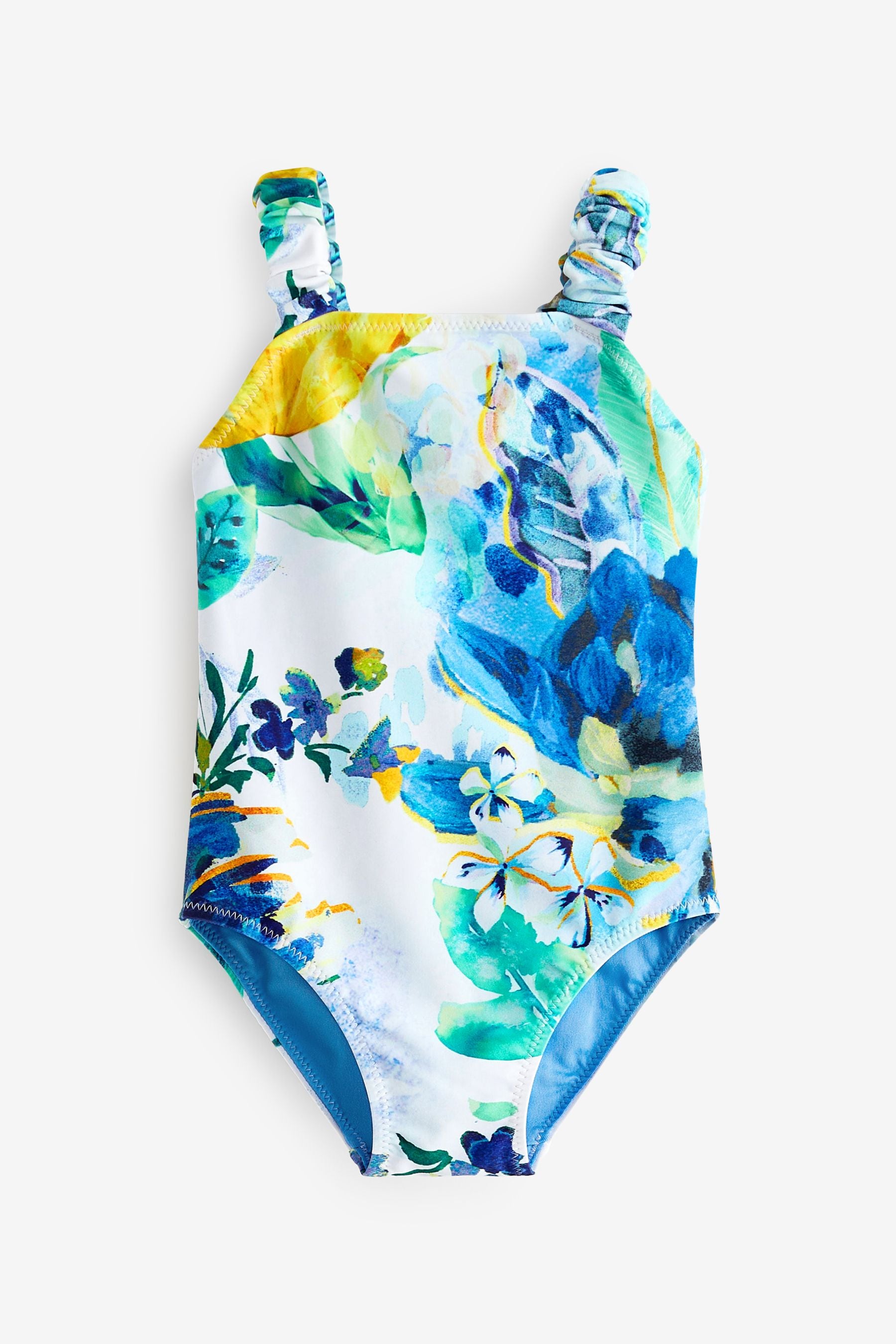 Blue/White Floral Ruched Sleeves Swimsuit (3mths-12yrs)