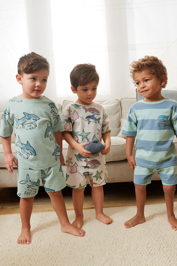 Blue Seaside Print 3 Pack Short Pyjamas (9mths-10yrs)