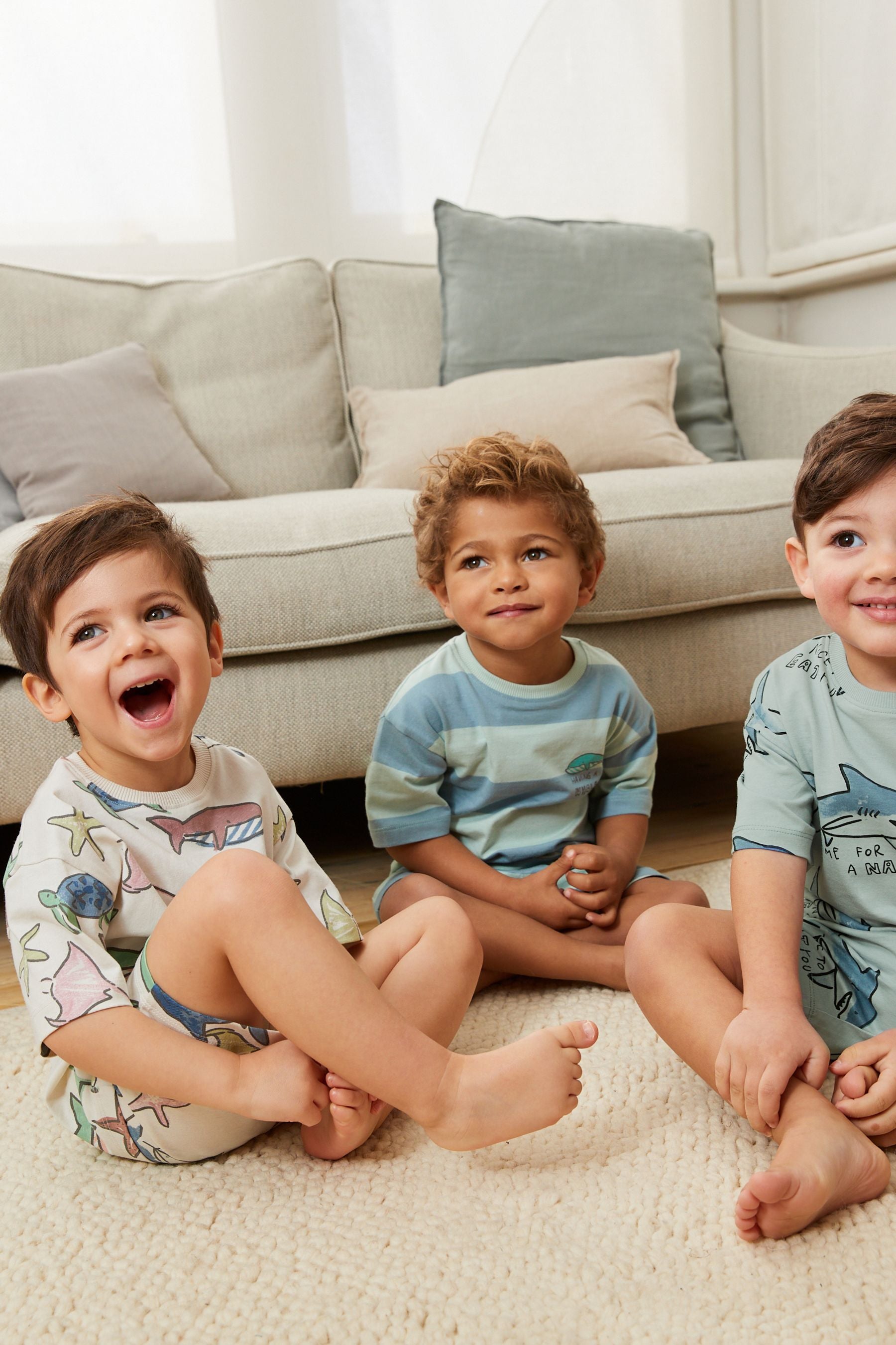 Blue Seaside Print 3 Pack Short Pyjamas (9mths-10yrs)