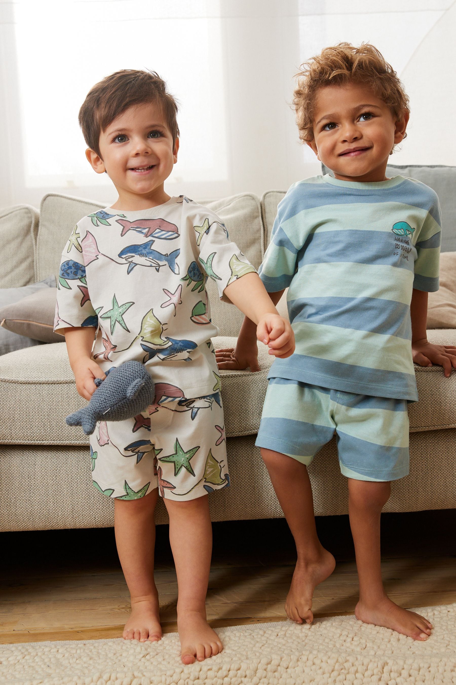 Blue Seaside Print 3 Pack Short Pyjamas (9mths-10yrs)