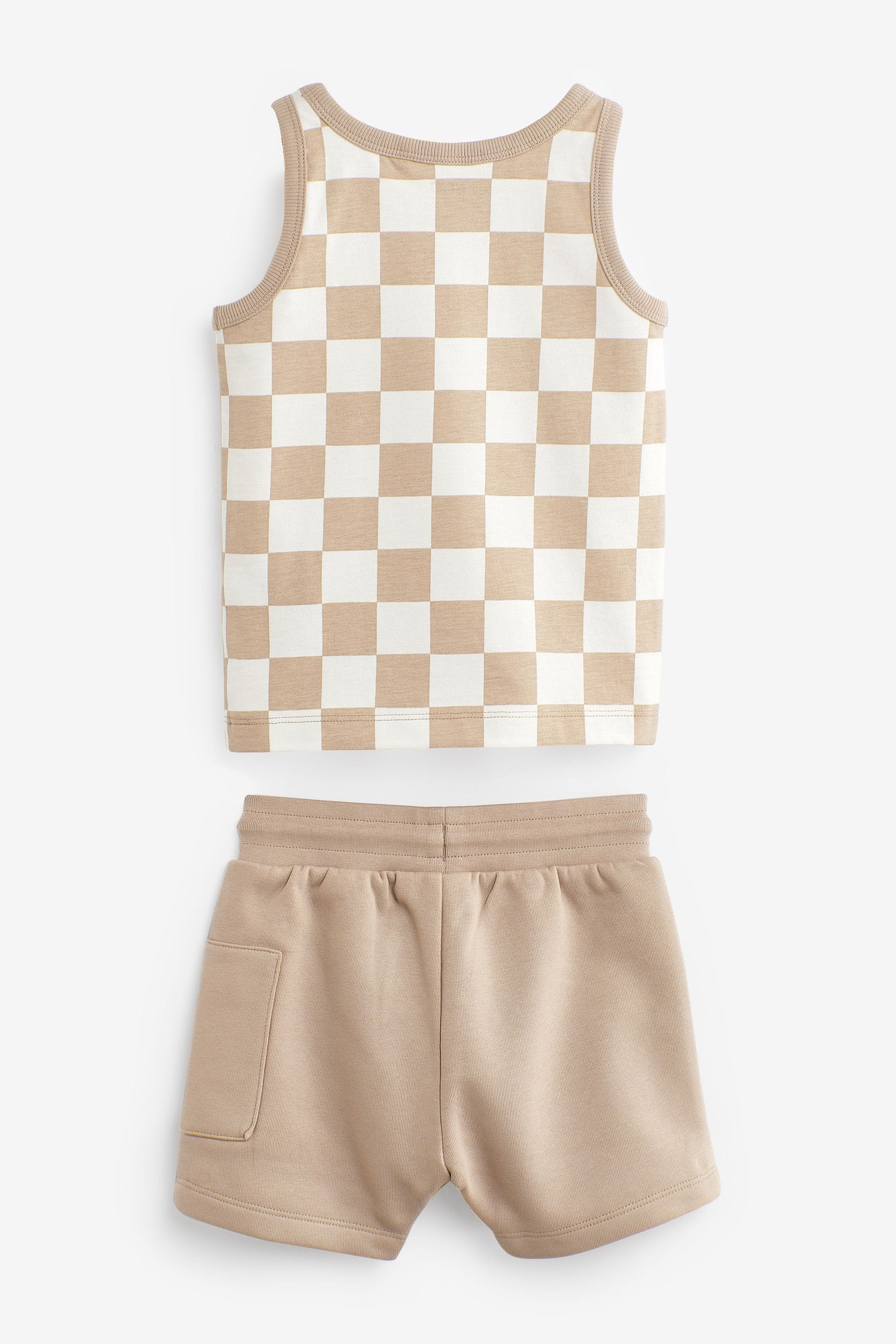 Tan Brown/Ecru Cream Checkerboard Vest And Shorts Set (3mths-7yrs)