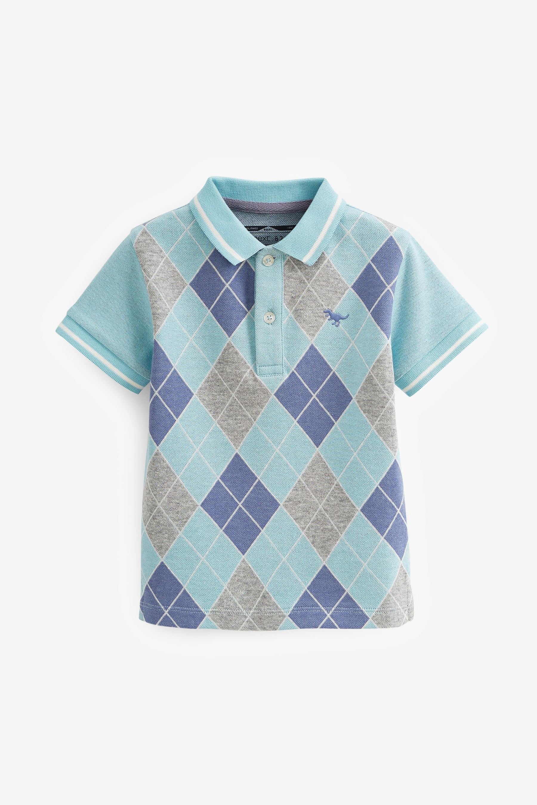 Blue Check All Over Print Short Sleeve Polo Shirt (3mths-7yrs)