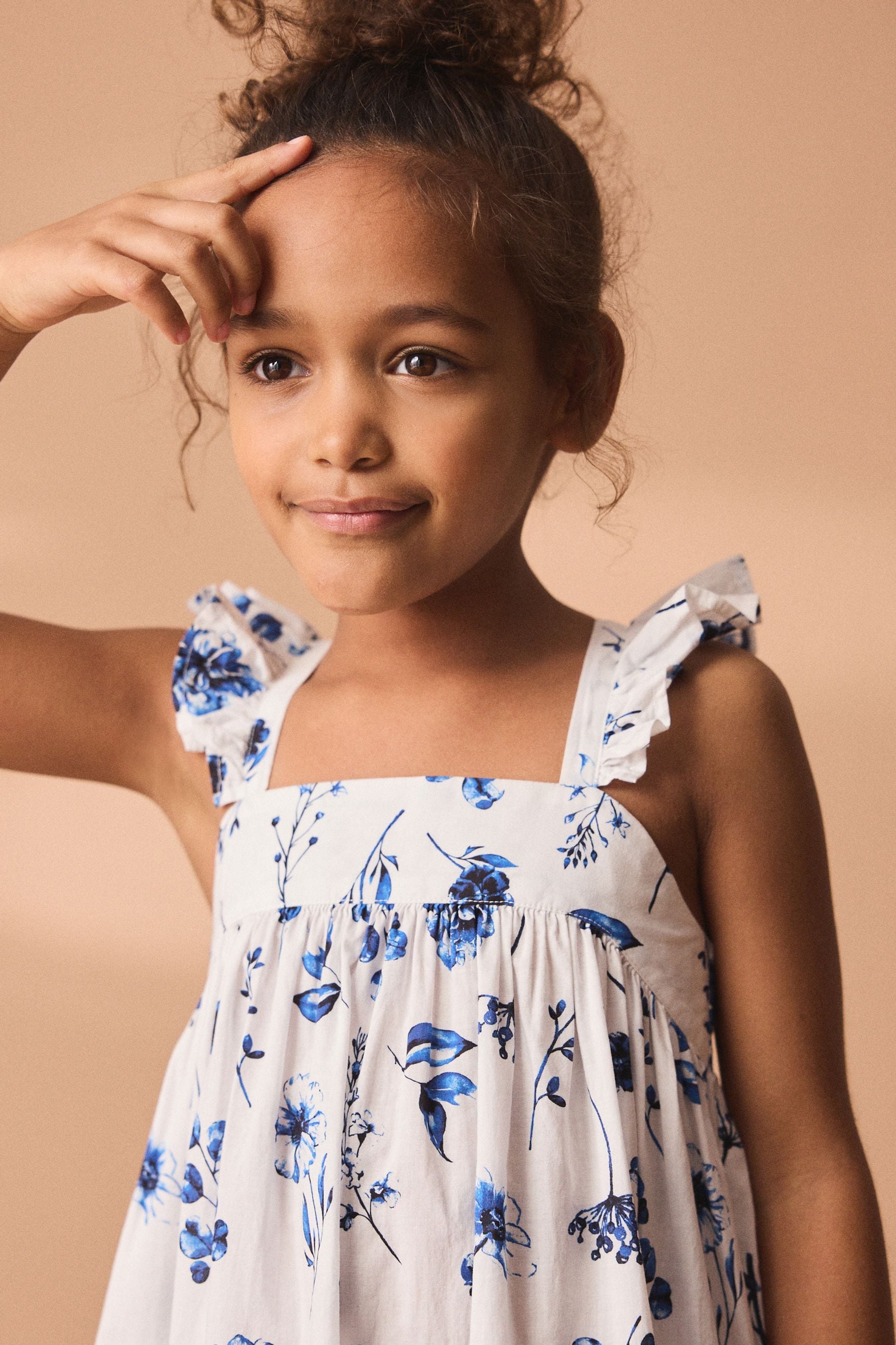 Blue Floral Printed Tiered Dress (3-16yrs)