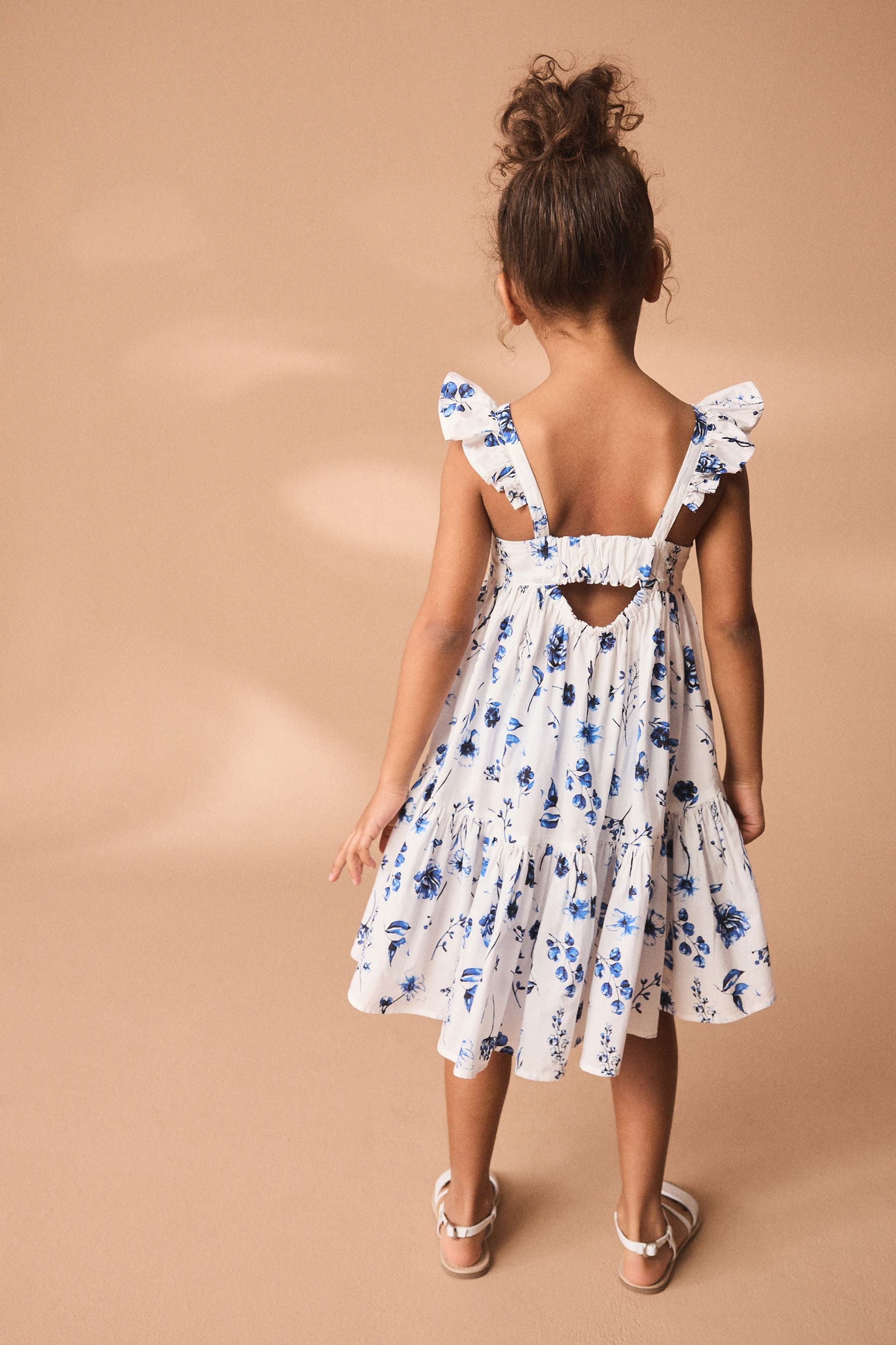 Blue Floral Printed Tiered Dress (3-16yrs)