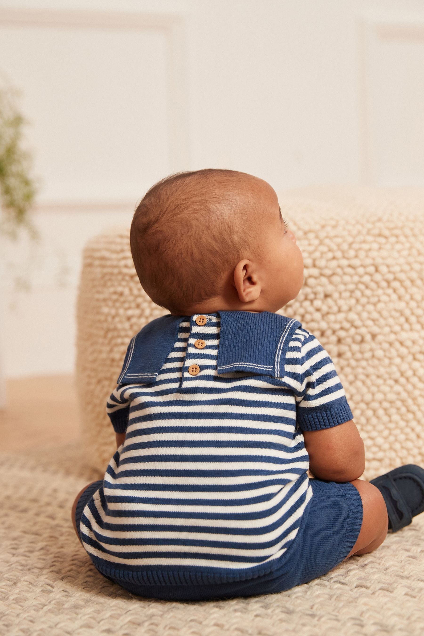 Navy/White Knitted 2pc Baby Short and Collar Top Set (0mths-2yrs)