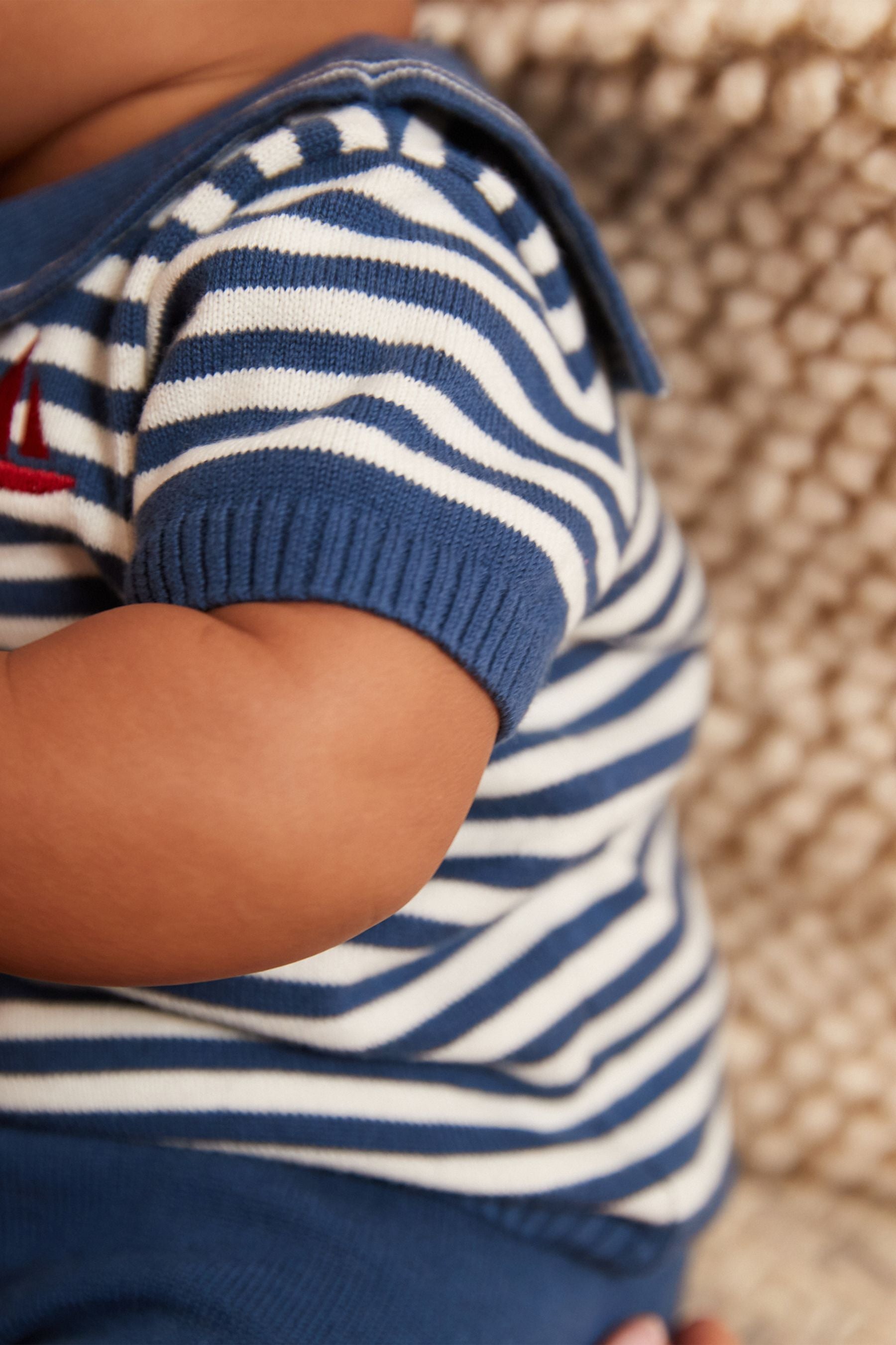 Navy/White Knitted 2pc Baby Short and Collar Top Set (0mths-2yrs)