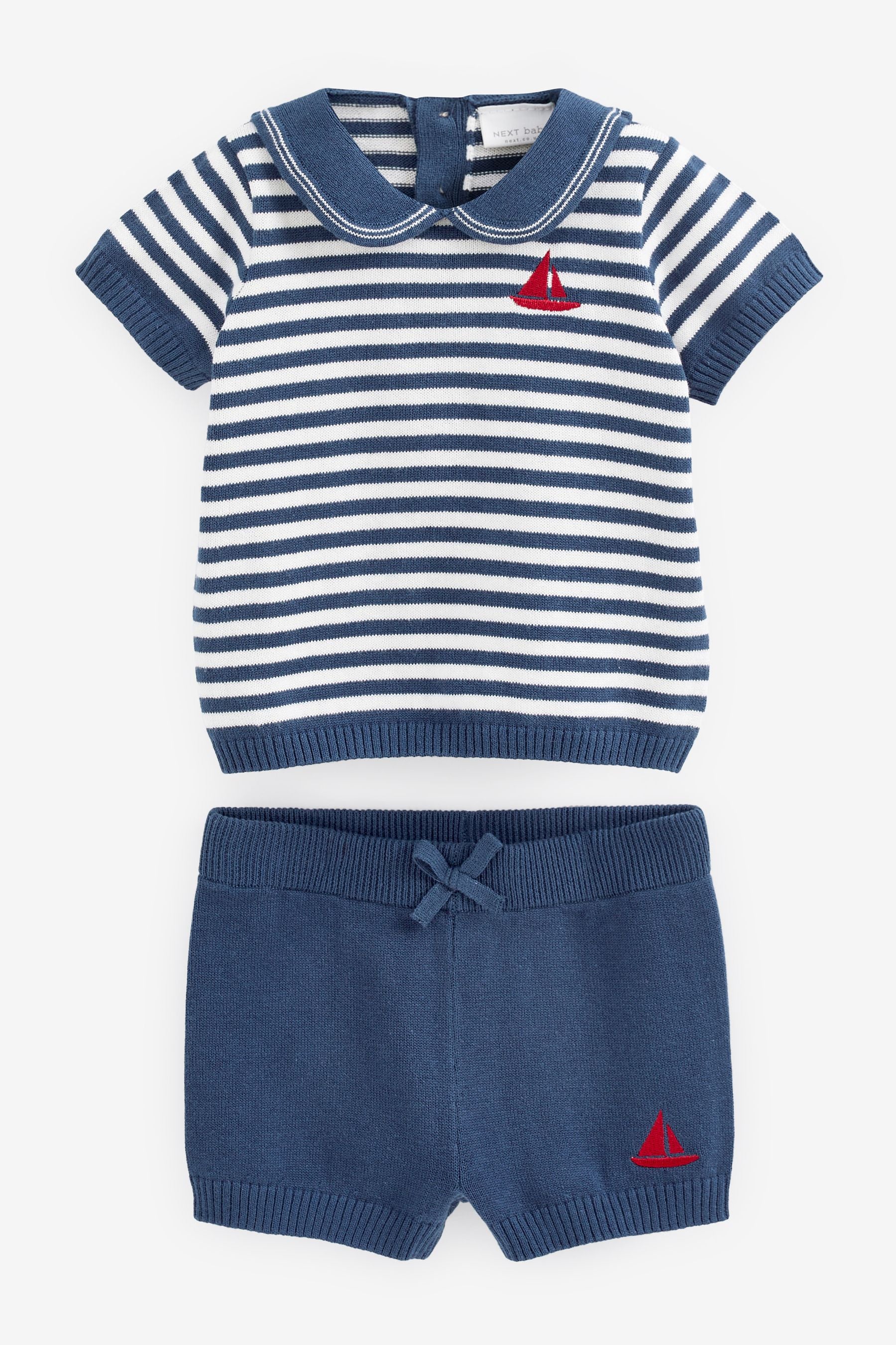 Navy/White Knitted 2pc Baby Short and Collar Top Set (0mths-2yrs)