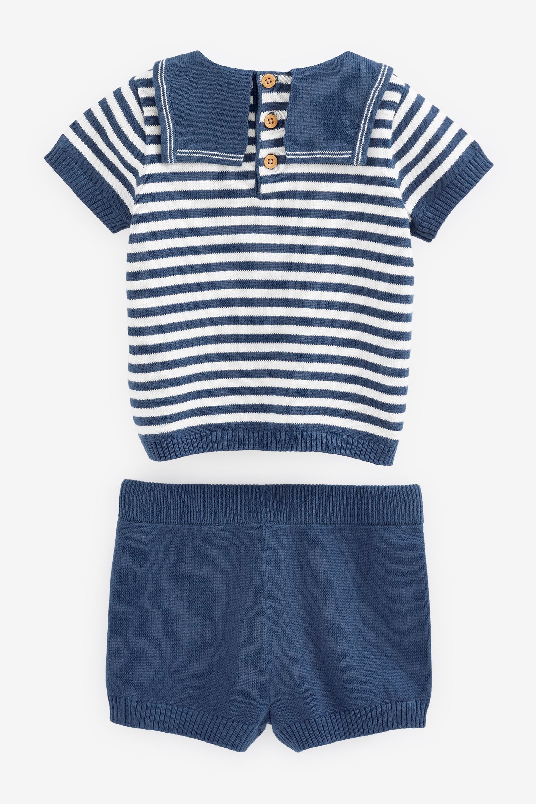 Navy/White Knitted 2pc Baby Short and Collar Top Set (0mths-2yrs)