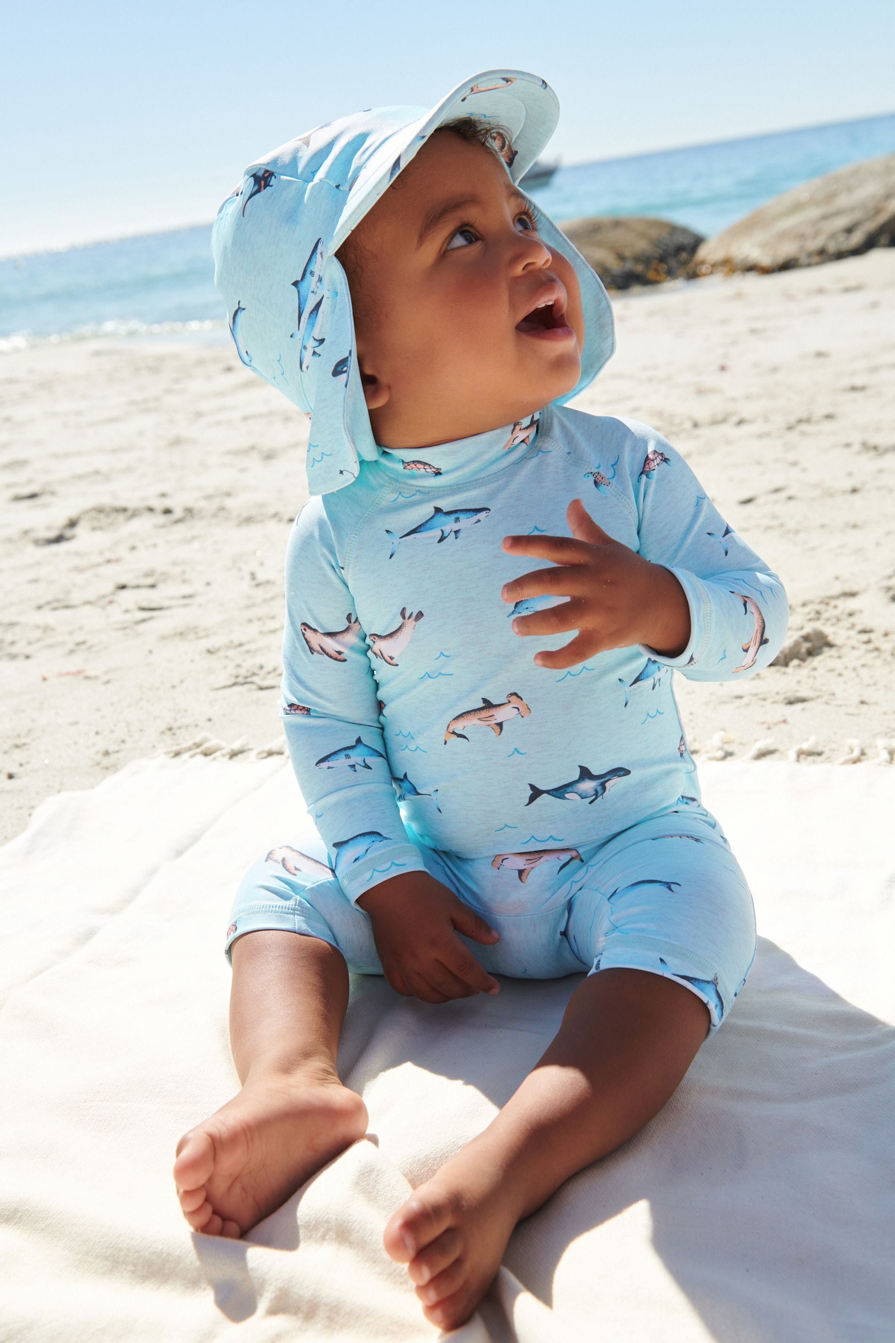 Blue Sea Animals Sunsafe 2pc Swimsuit & Hat (3mths-7yrs)