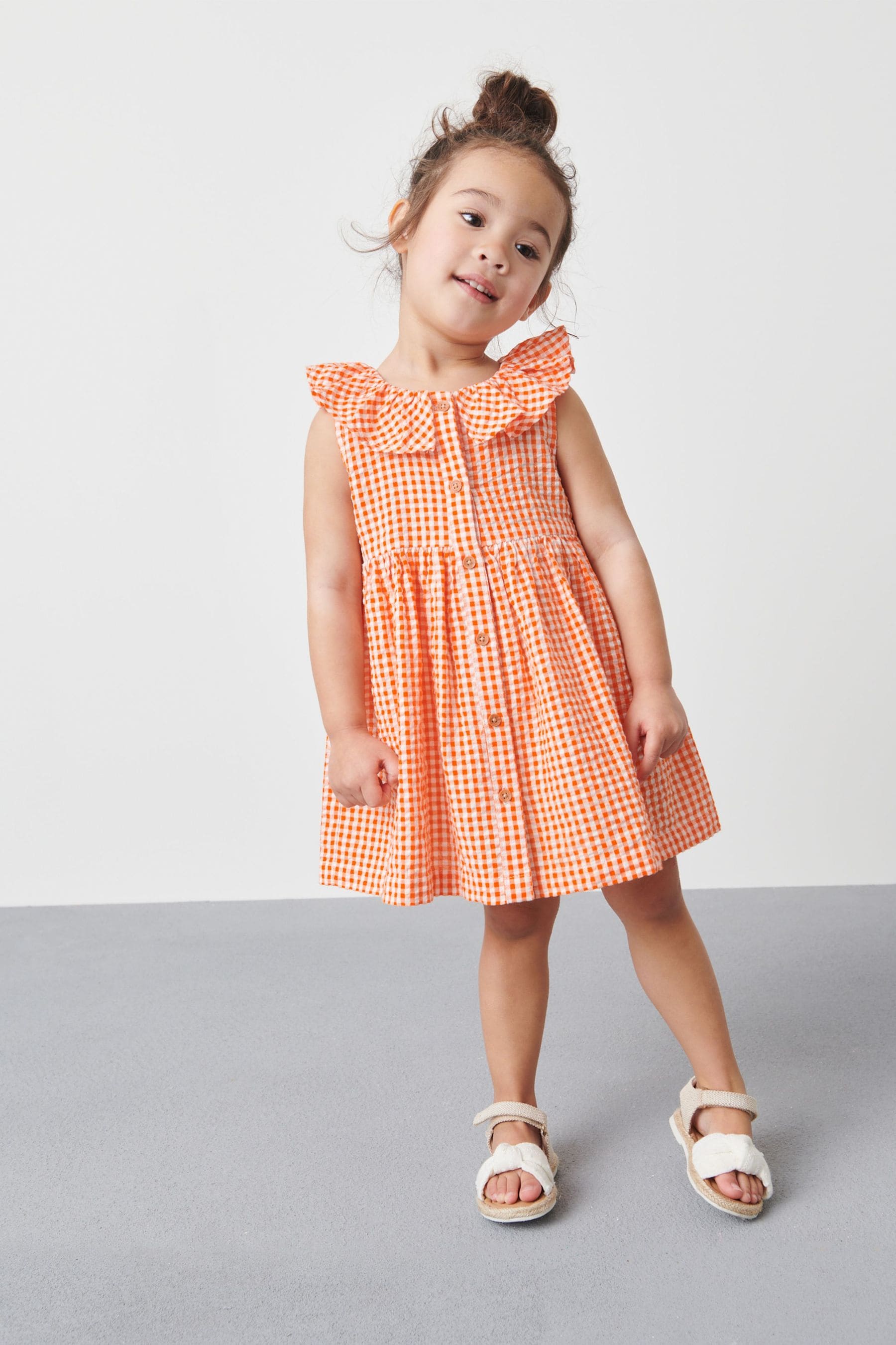 Orange Gingham Ruffle Collar Dress (3mths-8yrs)