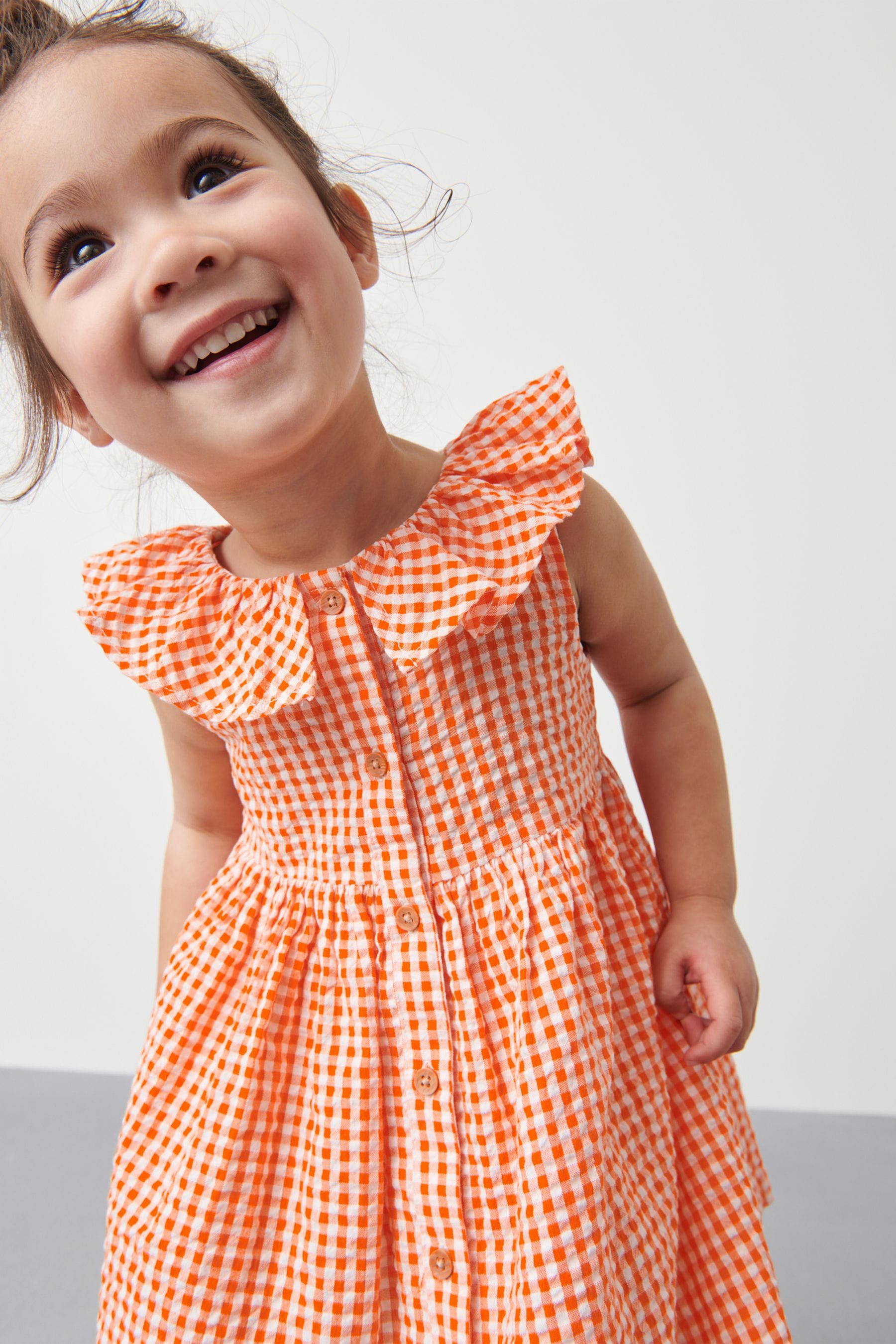 Orange Gingham Ruffle Collar Dress (3mths-8yrs)