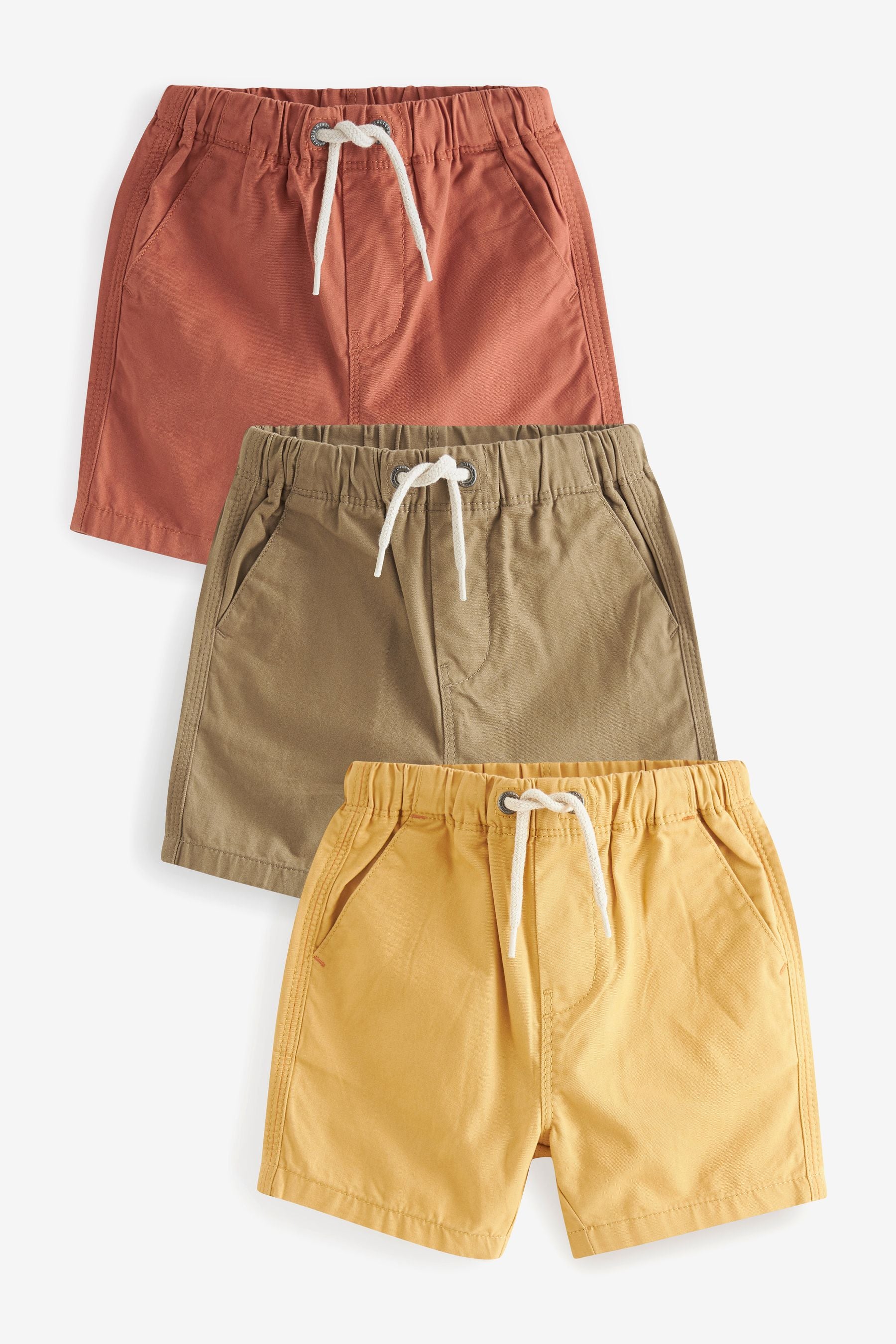 Tan Brown/Rust Brown/Ochre Yellow Pull-On Shorts 3 Pack (3mths-7yrs)