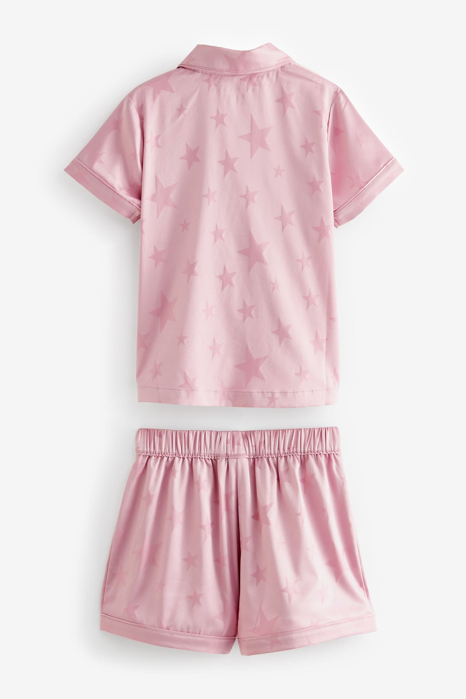 Pink Jacquard Star Satin Button Through Short Pyjamas (6-16yrs)