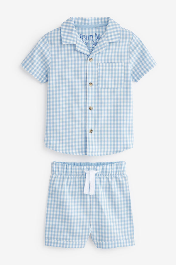 Blue Check Button Down Short Pyjamas (9mths-8yrs)