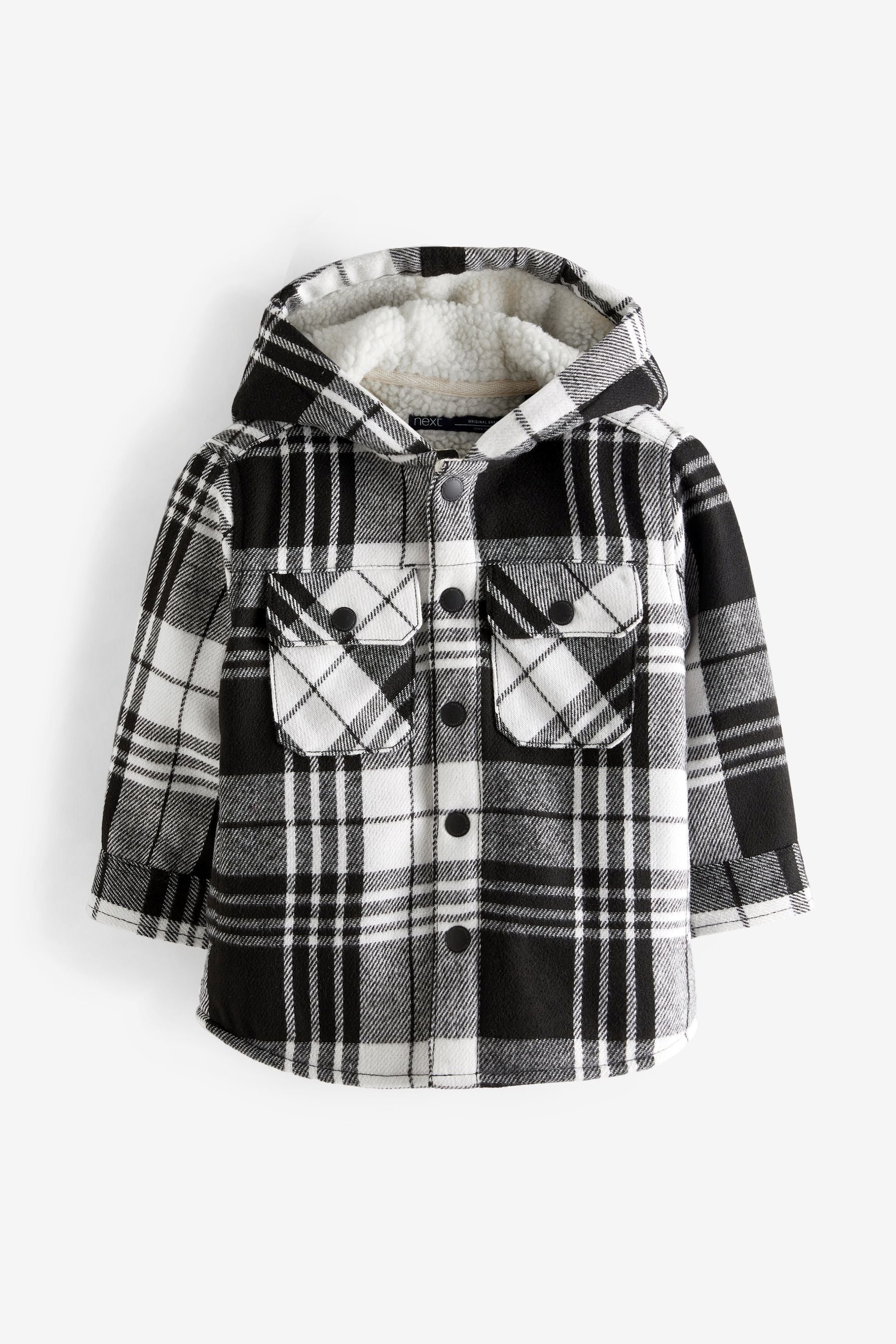 Black & White Check Borg Lined Hooded Shirt Jacket (3mths-7yrs)