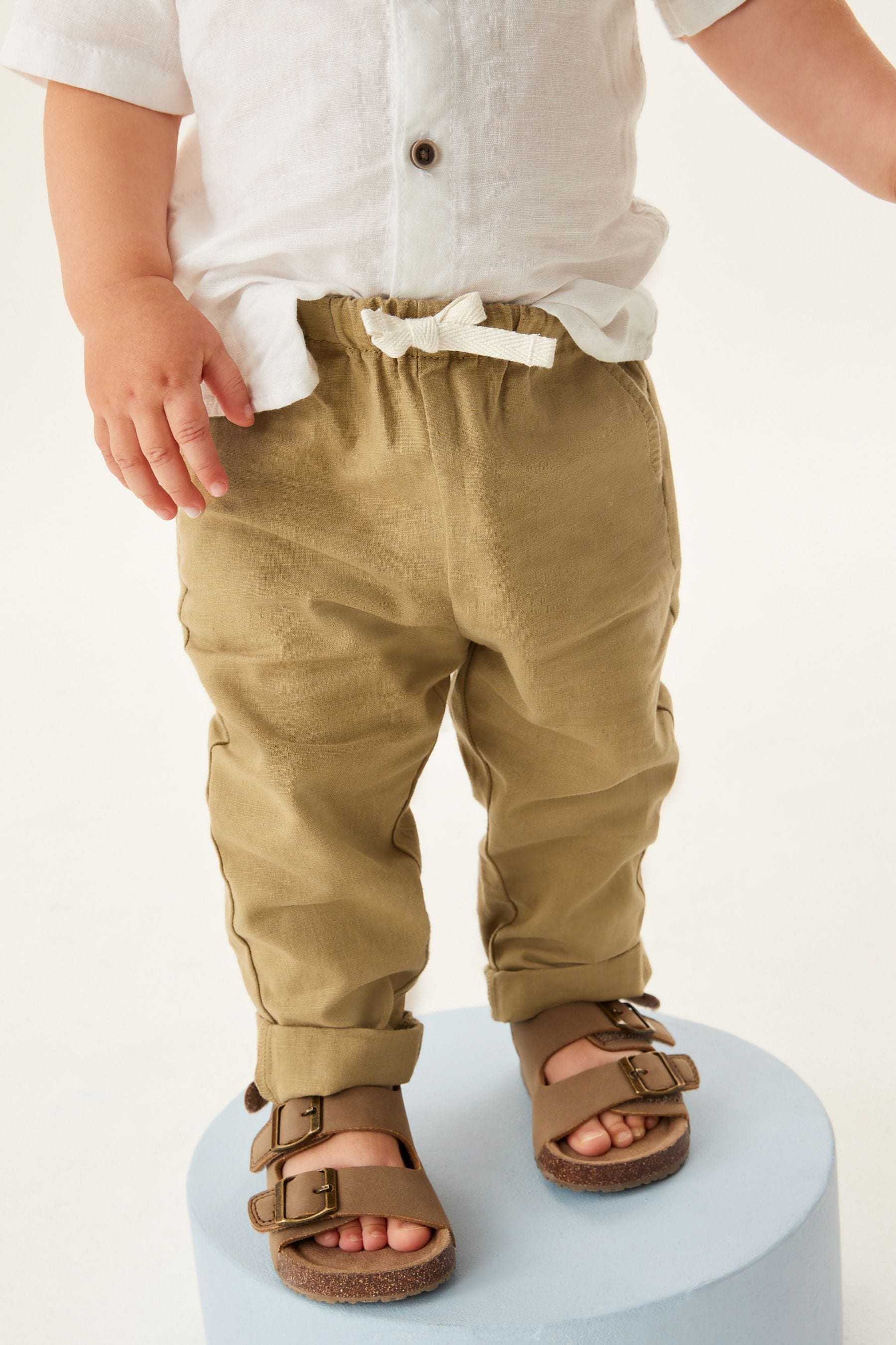 Tan Brown Linen Blend Pull-On Trousers (3mths-7yrs)