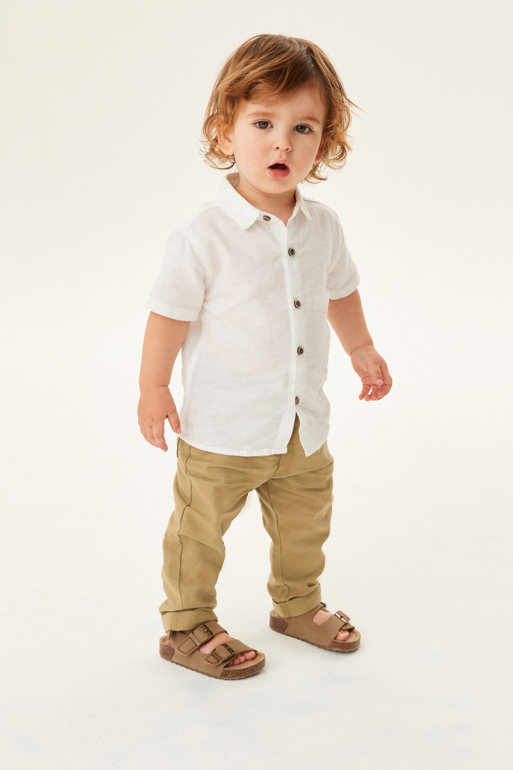 Tan Brown Linen Blend Pull-On Trousers (3mths-7yrs)