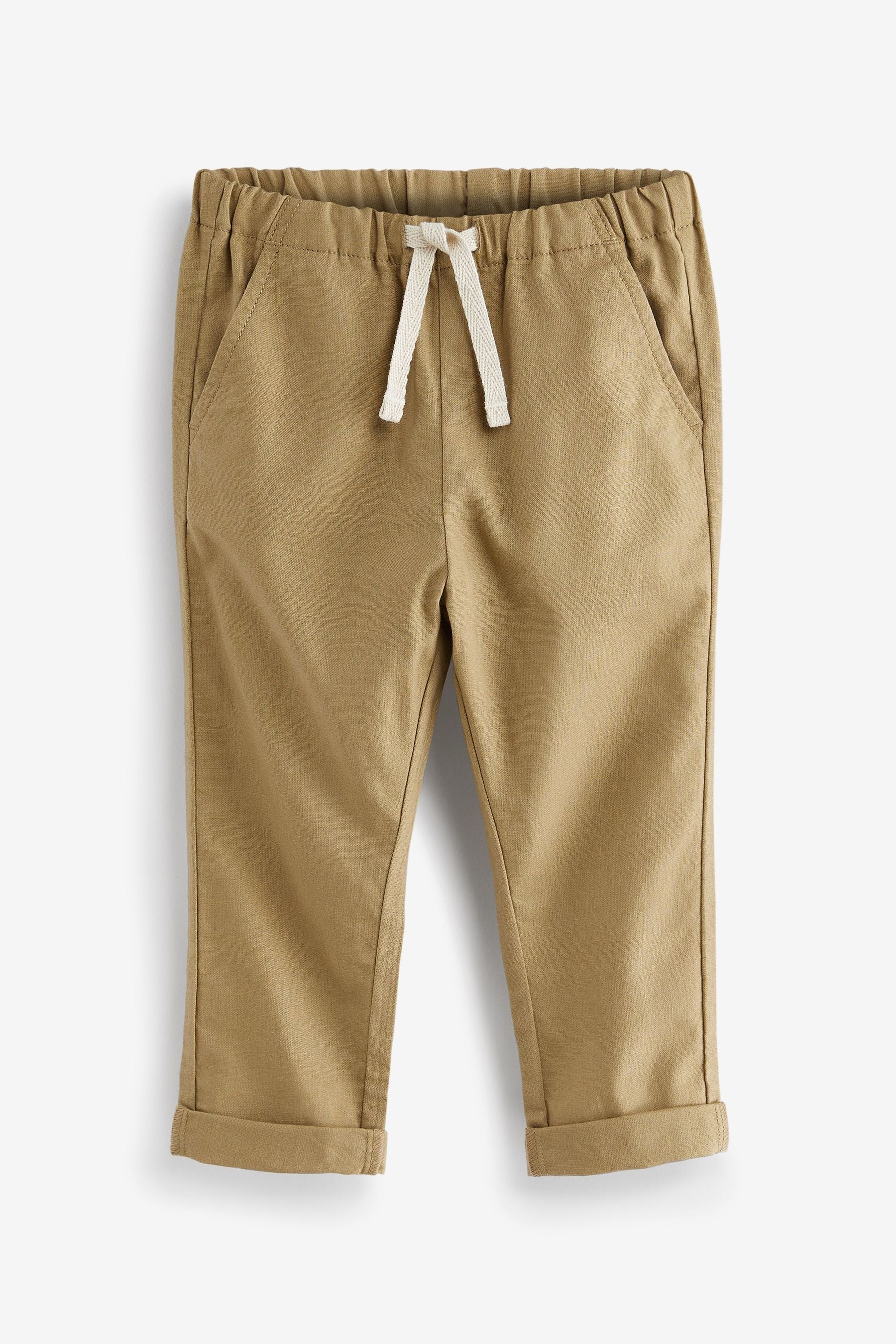 Tan Brown Linen Blend Pull-On Trousers (3mths-7yrs)