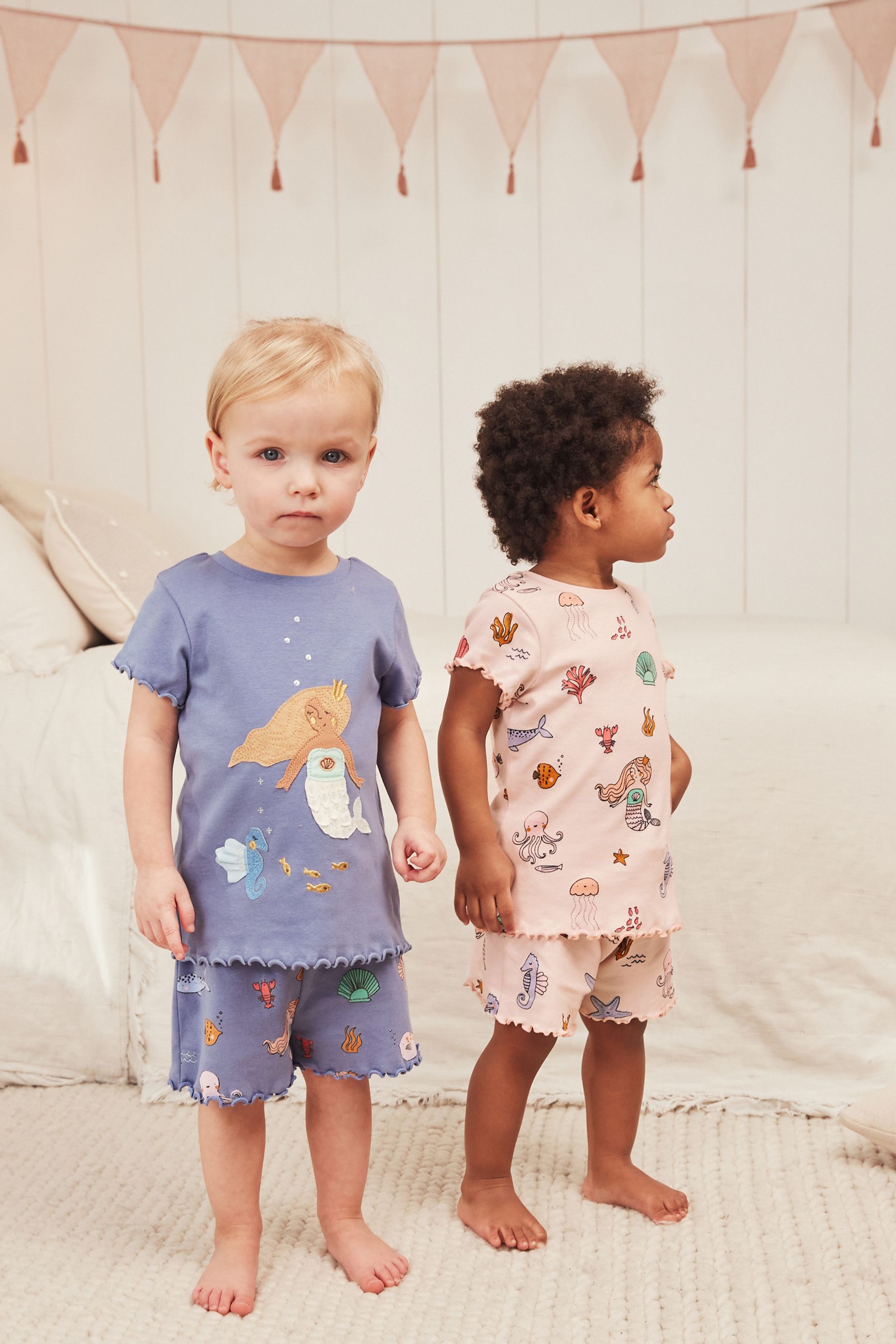 Purple/White Mermaid Character Short Pyjamas 2 Pack (9mths-8yrs)