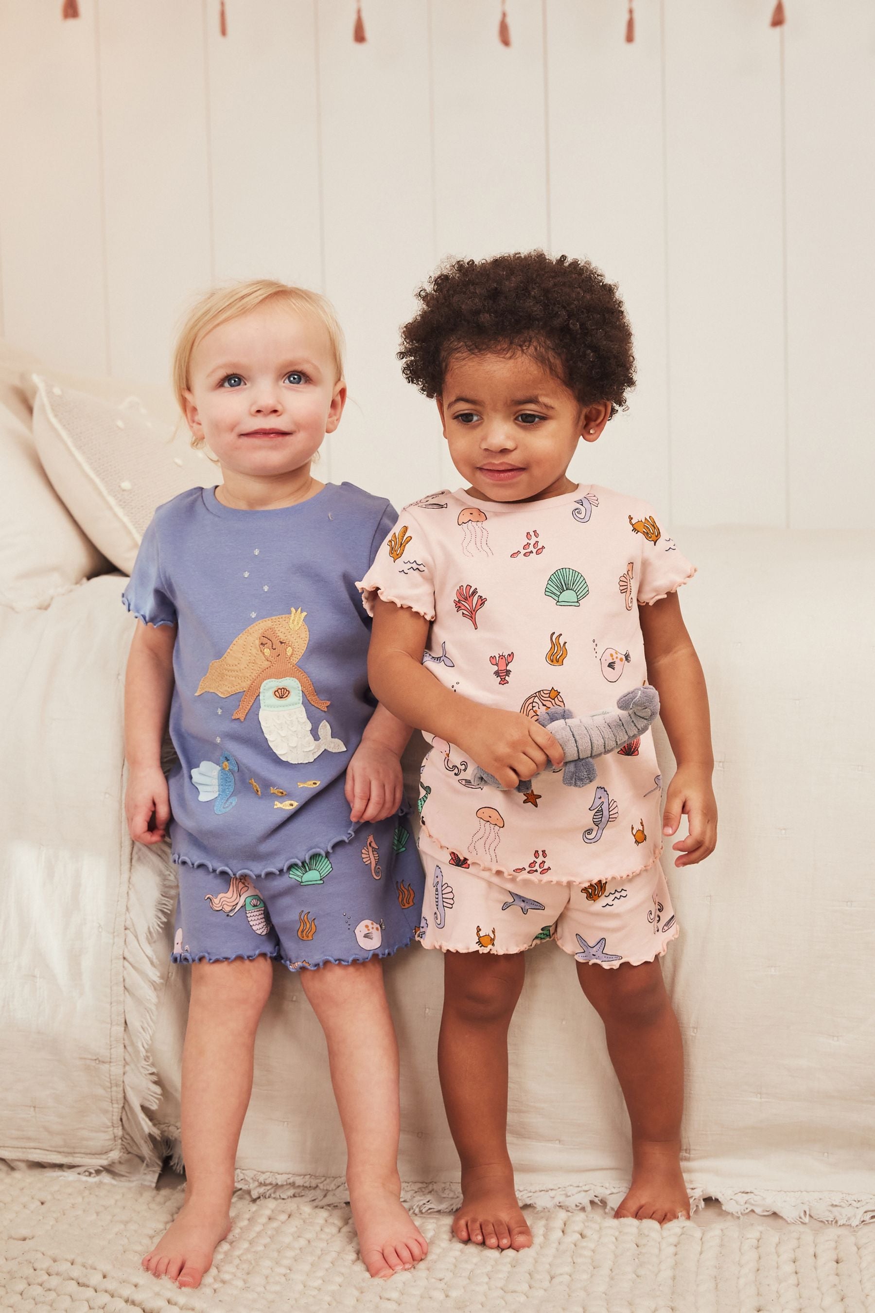 Purple/White Mermaid Character Short Pyjamas 2 Pack (9mths-8yrs)