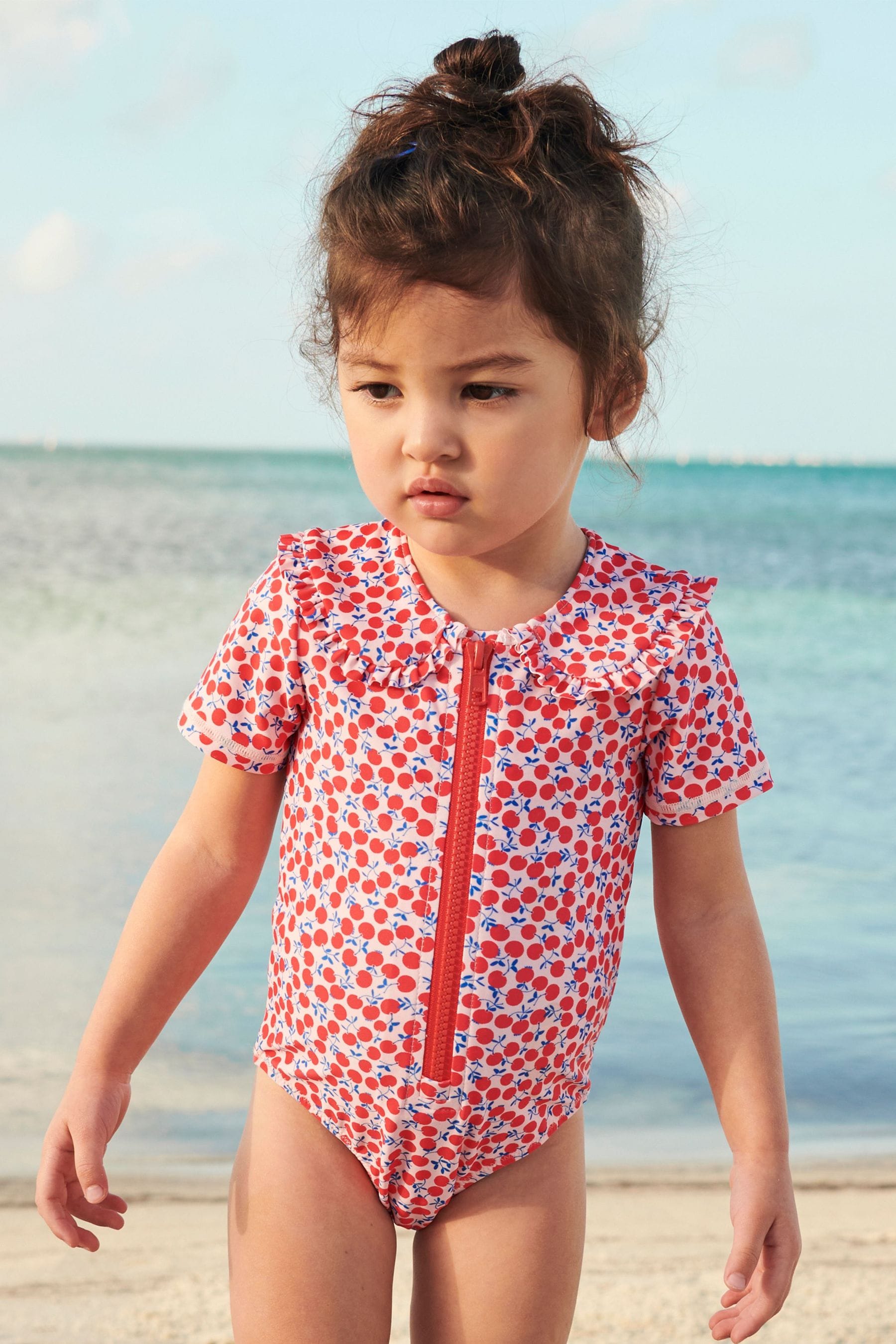 Red/White Collared Short Sleeve Swimsuit (3mths-7yrs)