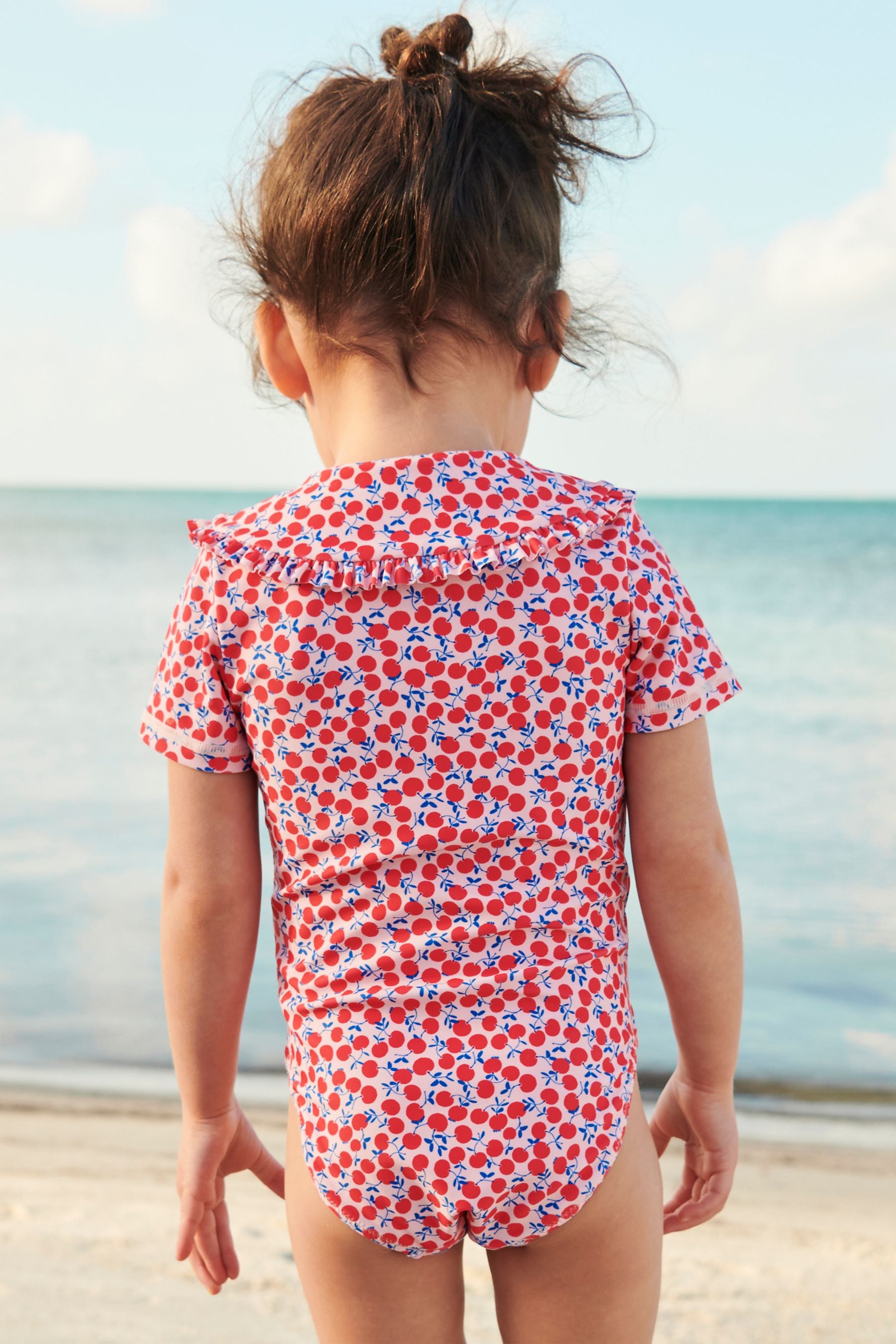 Red/White Collared Short Sleeve Swimsuit (3mths-7yrs)