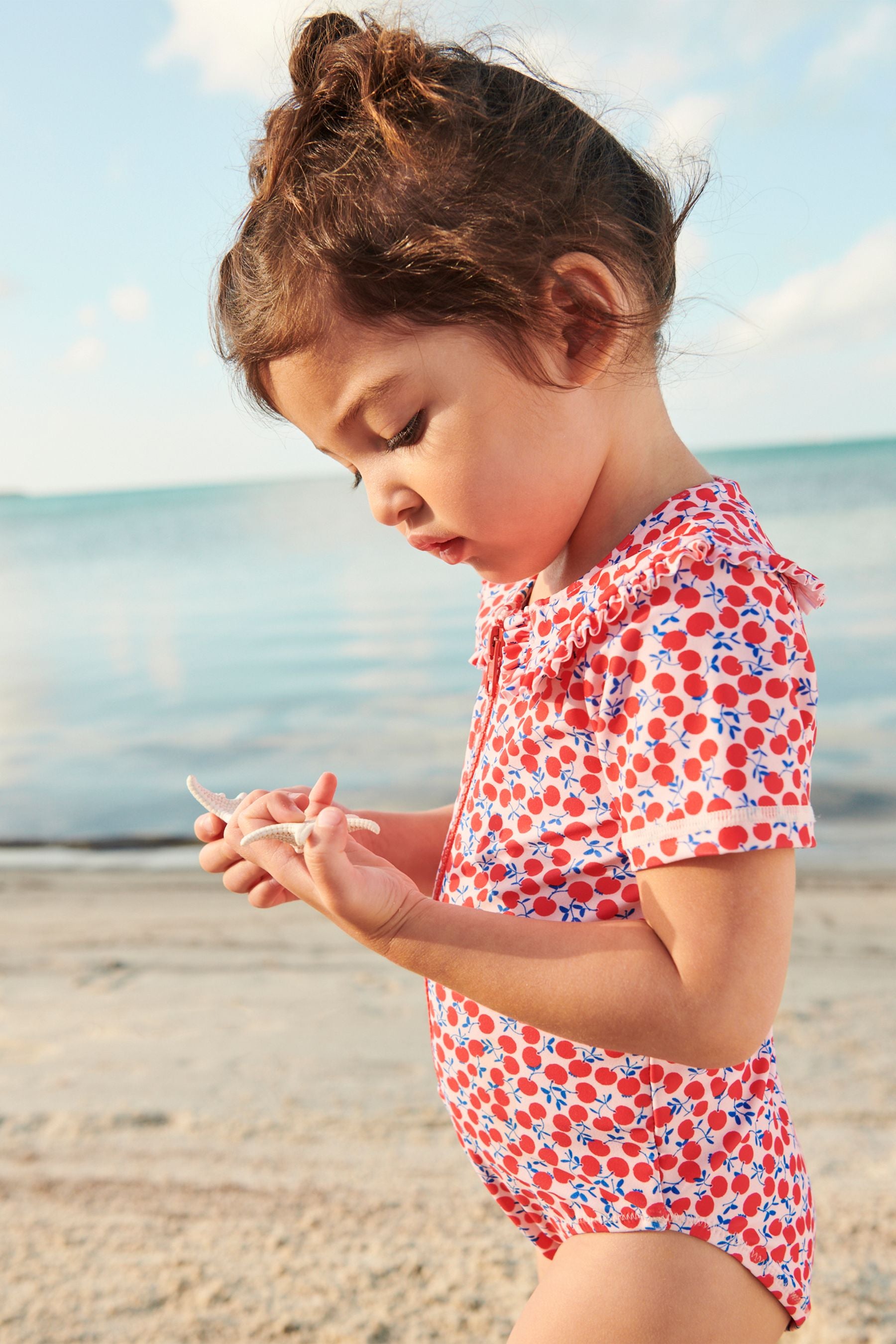 Red/White Collared Short Sleeve Swimsuit (3mths-7yrs)