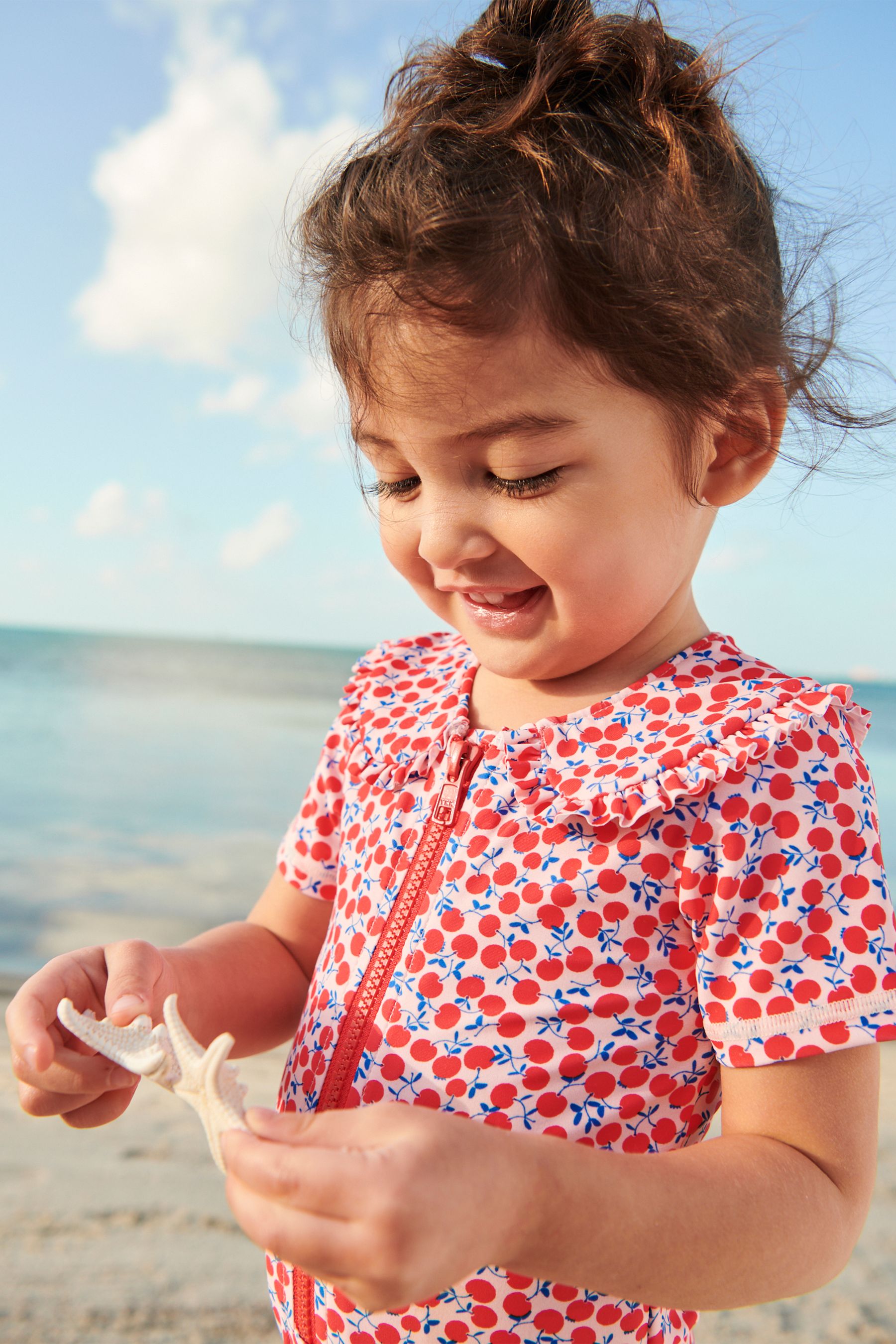 Red/White Collared Short Sleeve Swimsuit (3mths-7yrs)